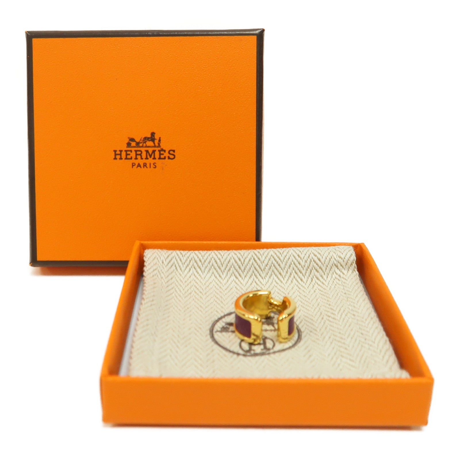 HERMES 金屬/Chevre皮革Olympe Ear Cuff耳環紫色/金色