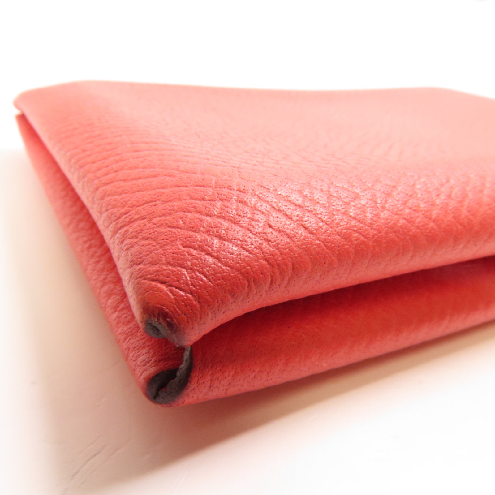 HERMES Epsom皮革Calvi銀扣卡片套Rouge Pivoine