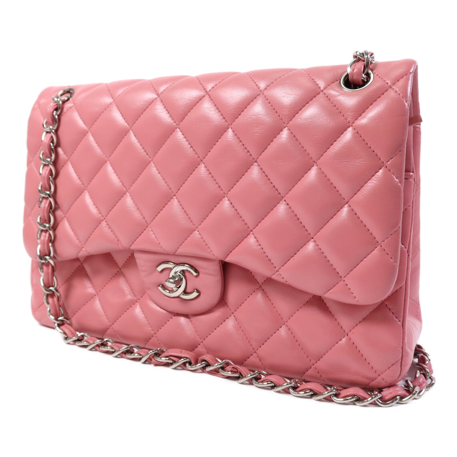 CHANEL 羊皮皮革Large Classic銀扣鏈帶肩背袋