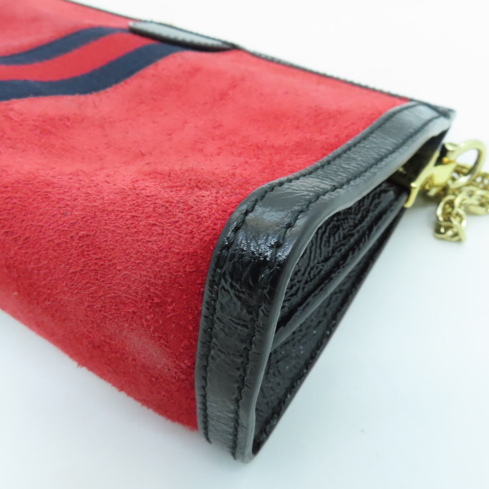 GUCCI Velvet/Craftskin Leather Ophidia Gold Buckle Chain Shoulder Bag Red/Black