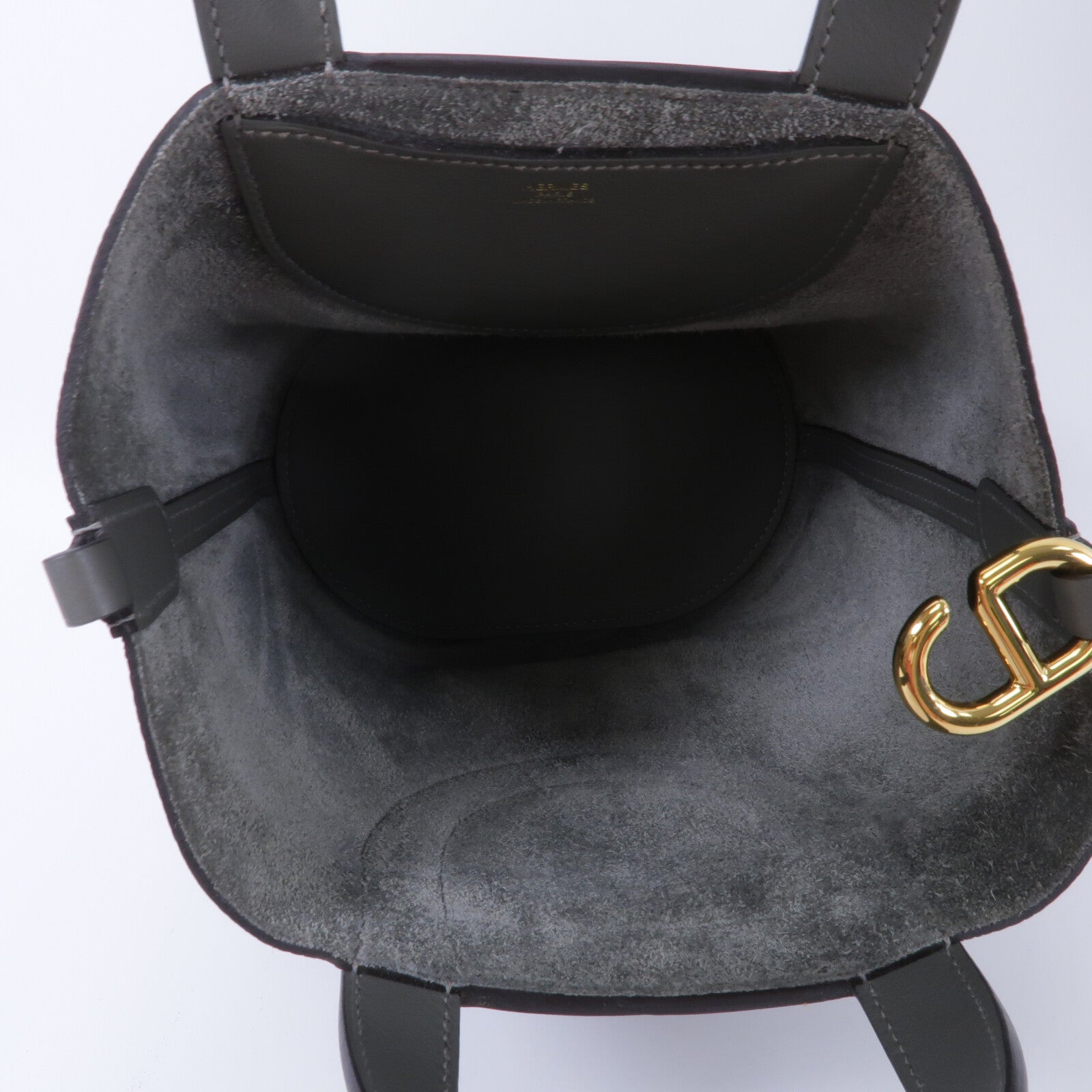 HERMES Clemence皮革In The Loop 18手挽袋Gris Meyer