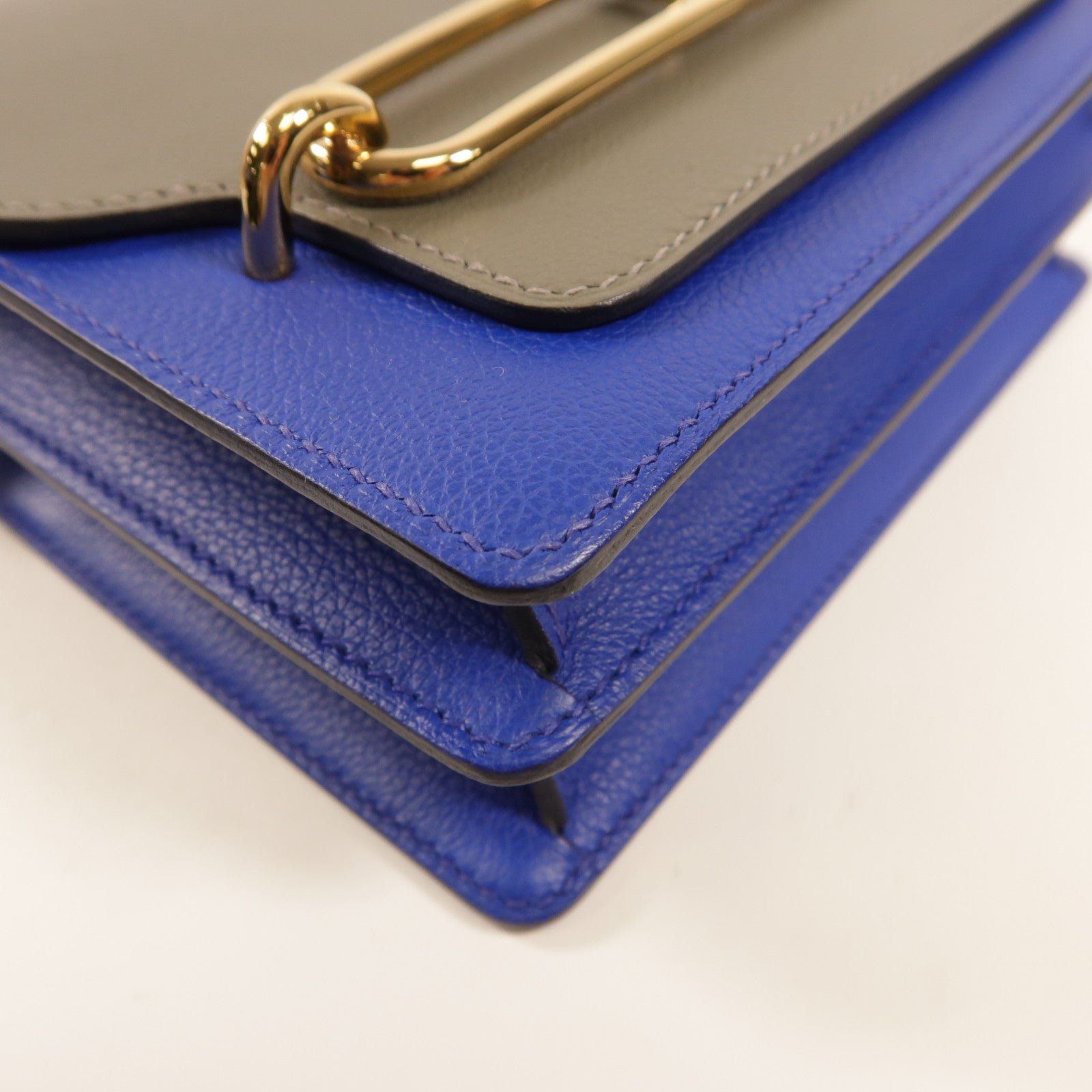 HERMES Evercolor皮革Mini Roulis金扣肩背袋灰色/藍色