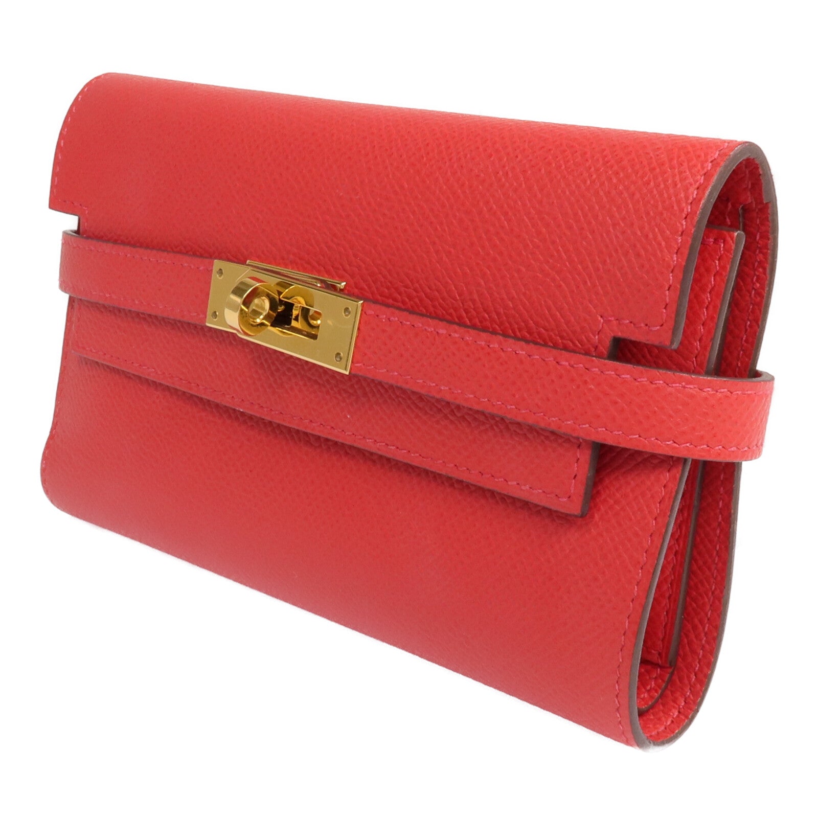 HERMES Epsom皮革Kelly Short Wallet金扣錢包Rouge de Coeur