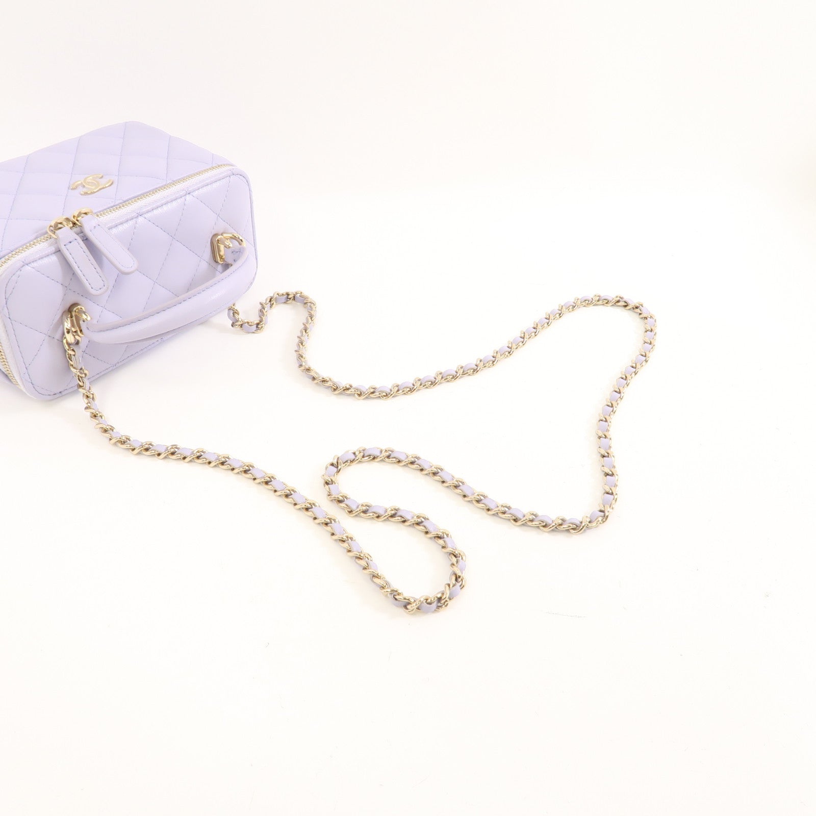 CHANEL 菱格羊皮皮革Vanitiy Case金扣手挽肩背兩用袋紫色