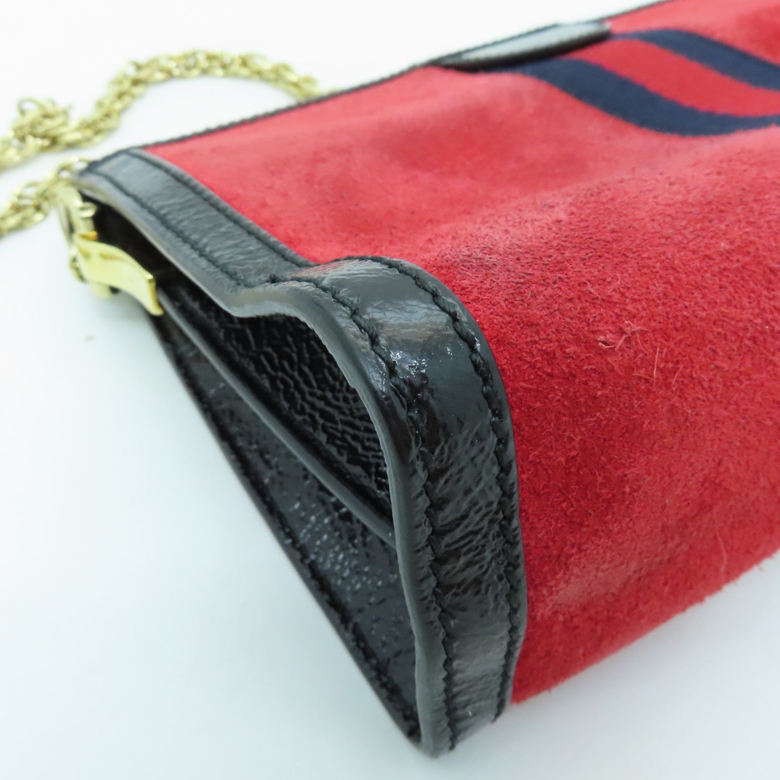 GUCCI Velvet/Craftskin Leather Ophidia Gold Buckle Chain Shoulder Bag Red/Black