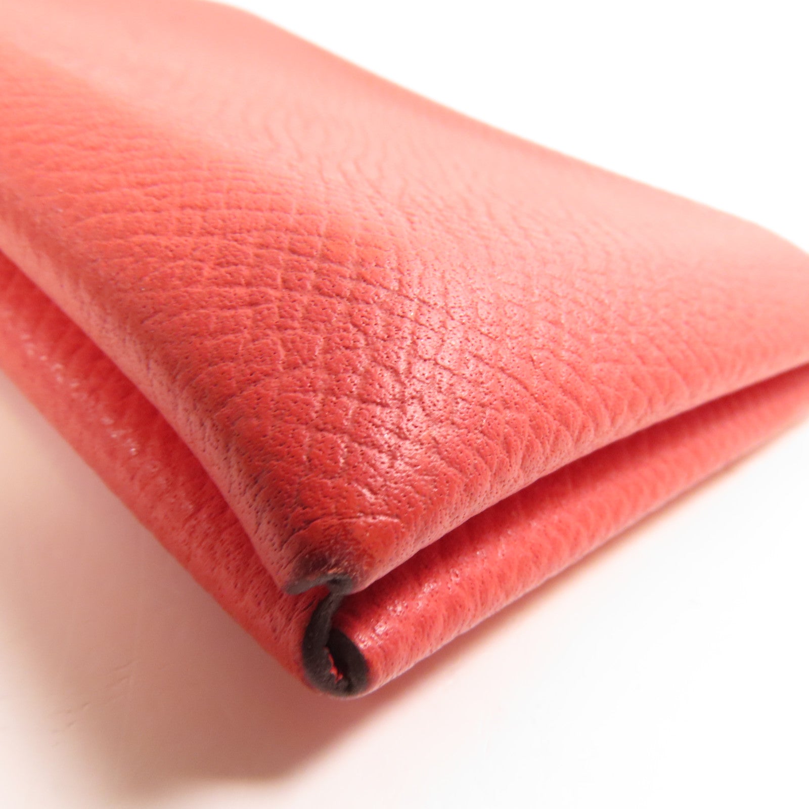 HERMES Epsom皮革Calvi銀扣卡片套Rouge Pivoine