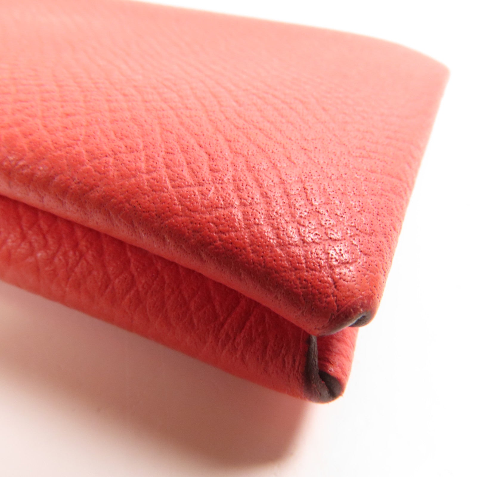 HERMES Epsom皮革Calvi銀扣卡片套Rouge Pivoine