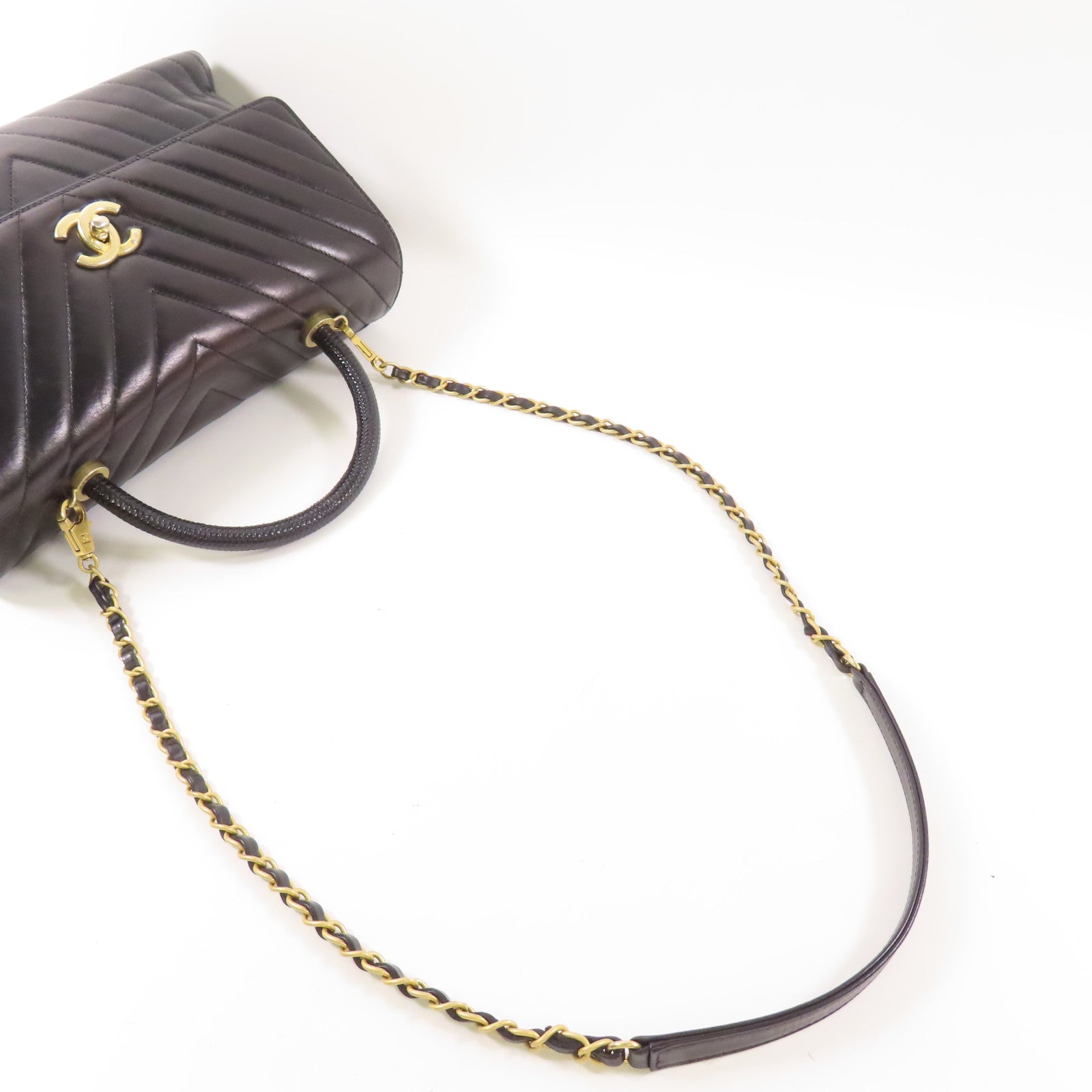 CHANEL【激減優惠】 牛皮/蜥蝪皮革皮革Coco Handle金扣鏈帶手挽肩背兩用袋