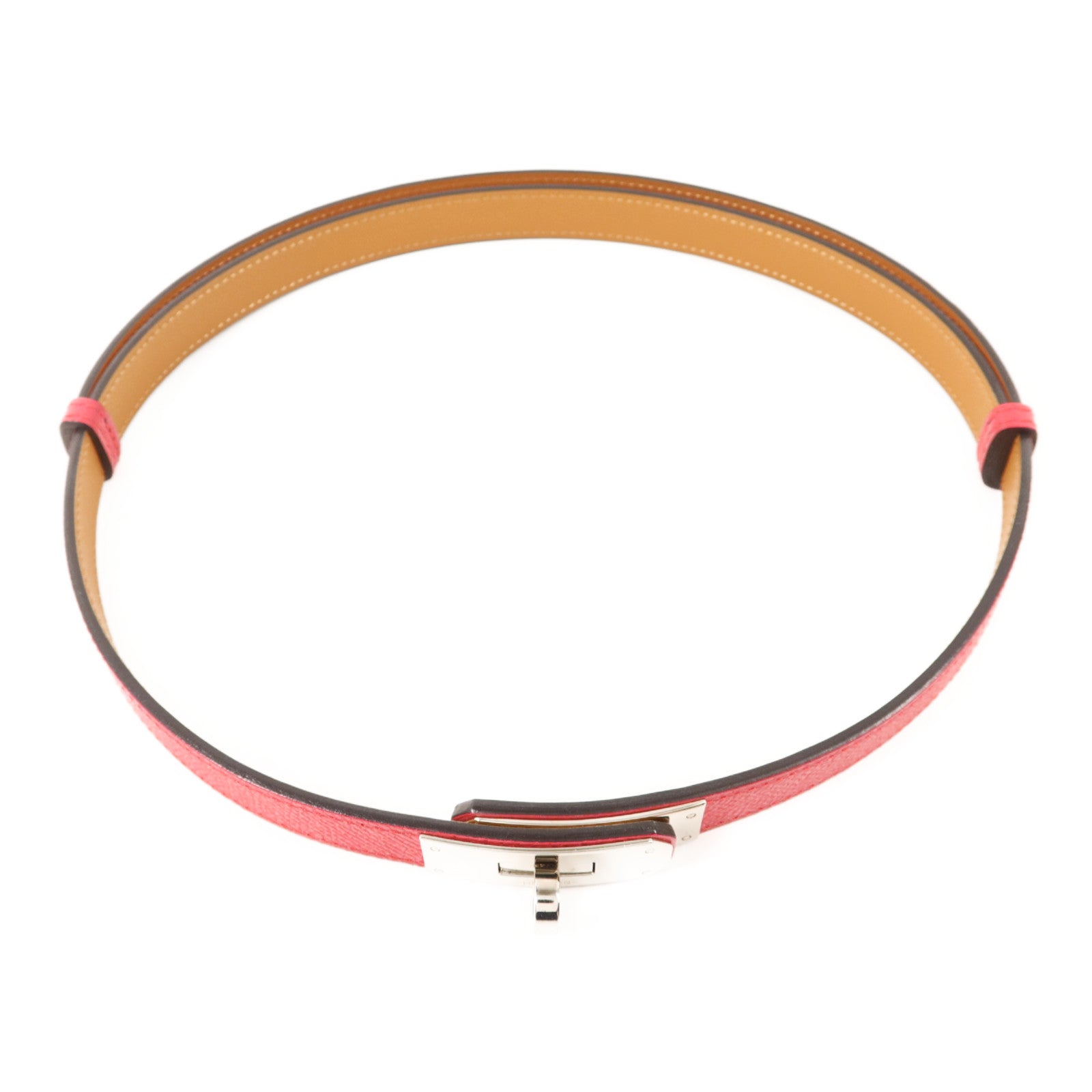 HERMES Epsom皮革Kelly Belt 18銀扣皮帶Rose Pourpre