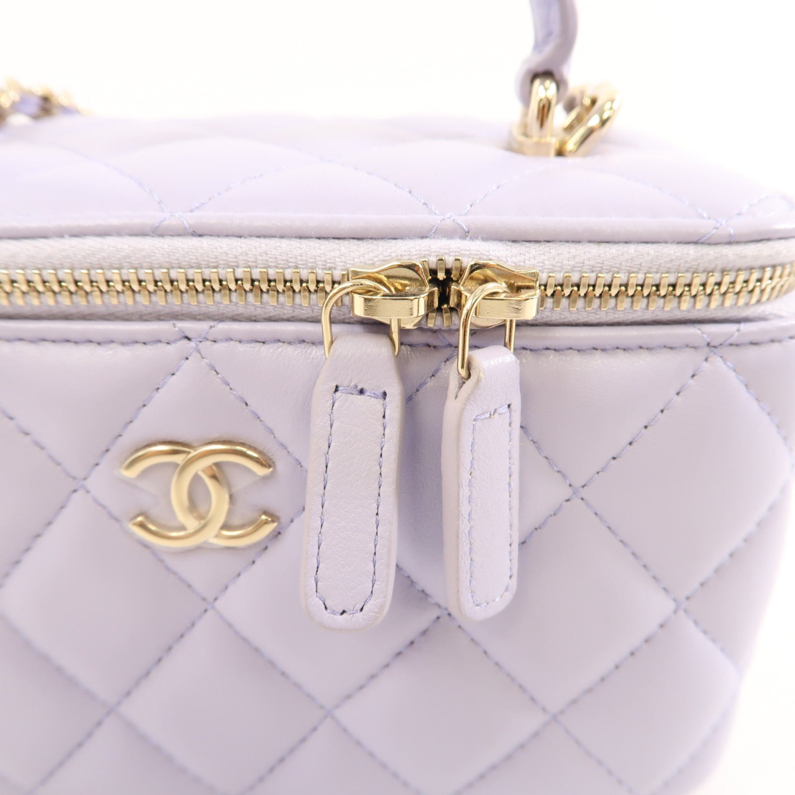 CHANEL 菱格羊皮皮革Vanitiy Case金扣手挽肩背兩用袋紫色