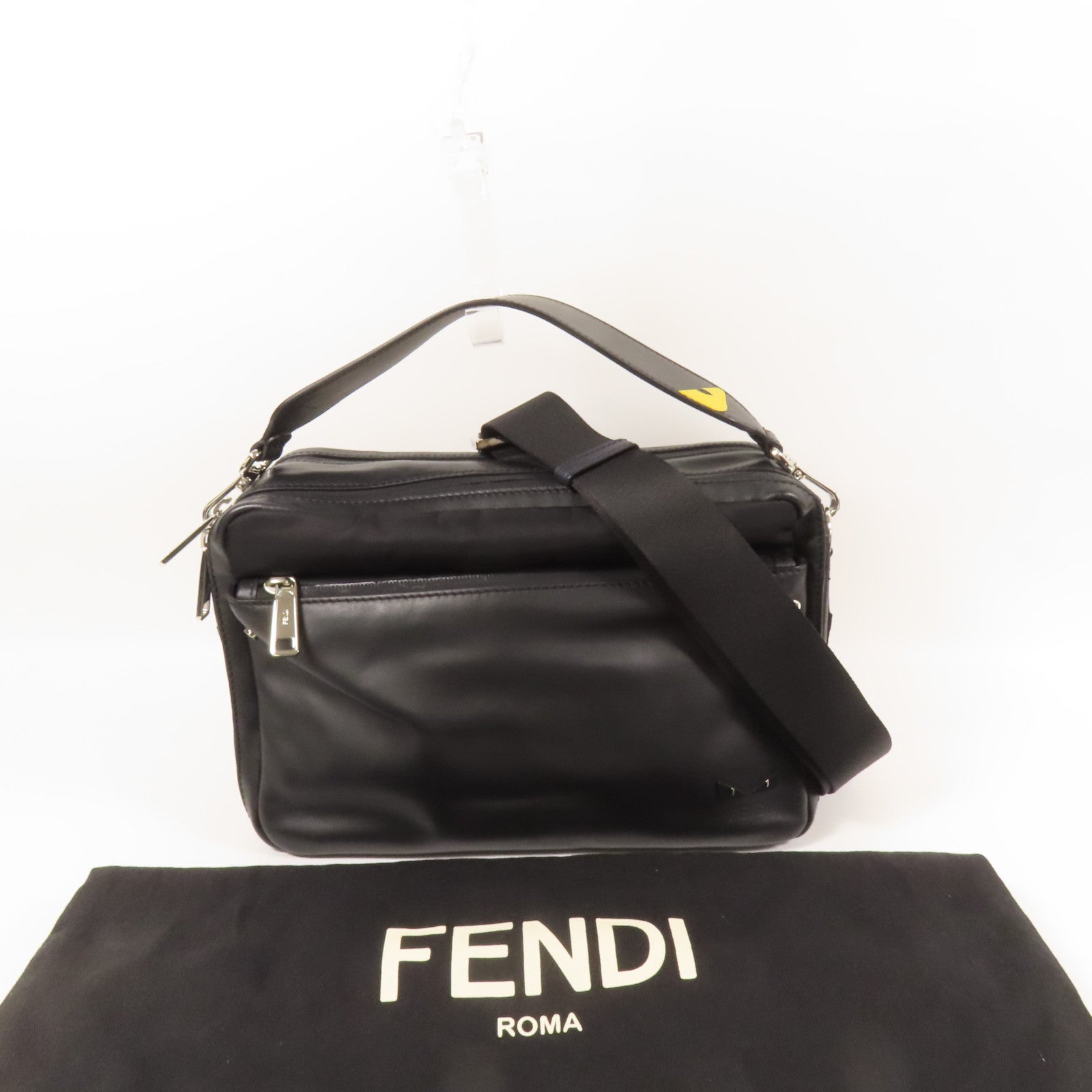 FENDI 尼龍/皮革Shoulder Bag銀扣手挽肩背兩用袋