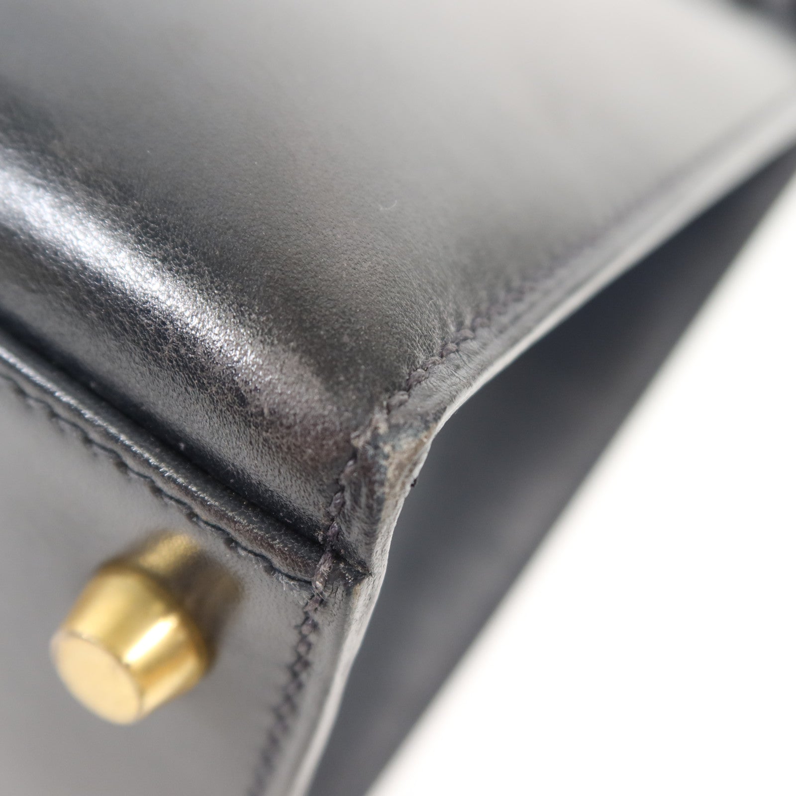HERMES Box Calf皮革Kelly 32金扣手挽袋Noir