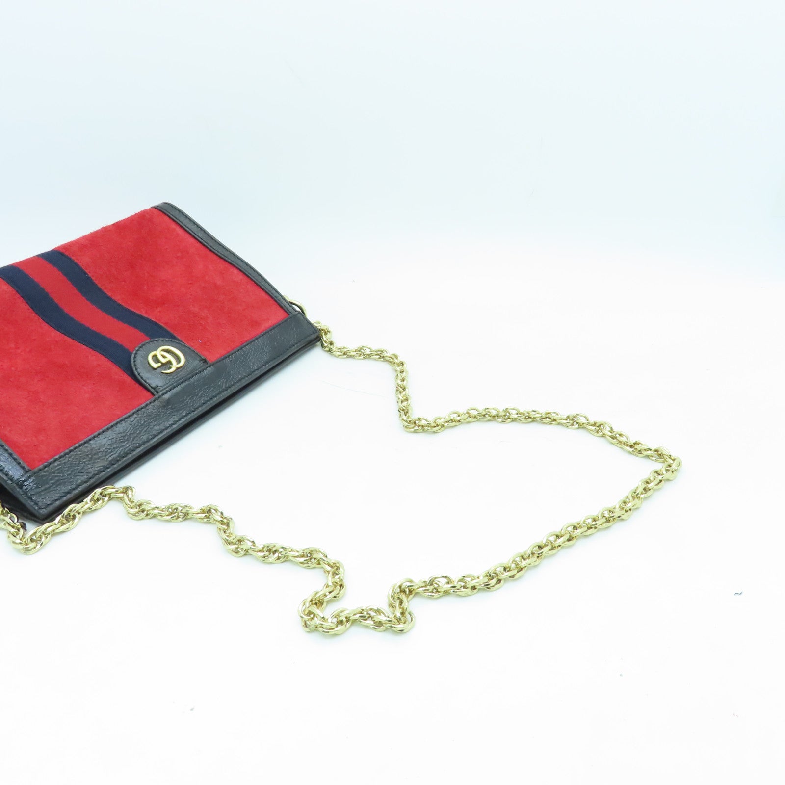 GUCCI Velvet/Craftskin Leather Ophidia Gold Buckle Chain Shoulder Bag Red/Black
