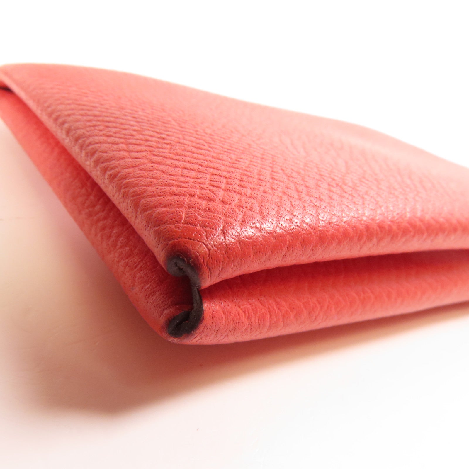 HERMES Epsom皮革Calvi銀扣卡片套Rouge Pivoine