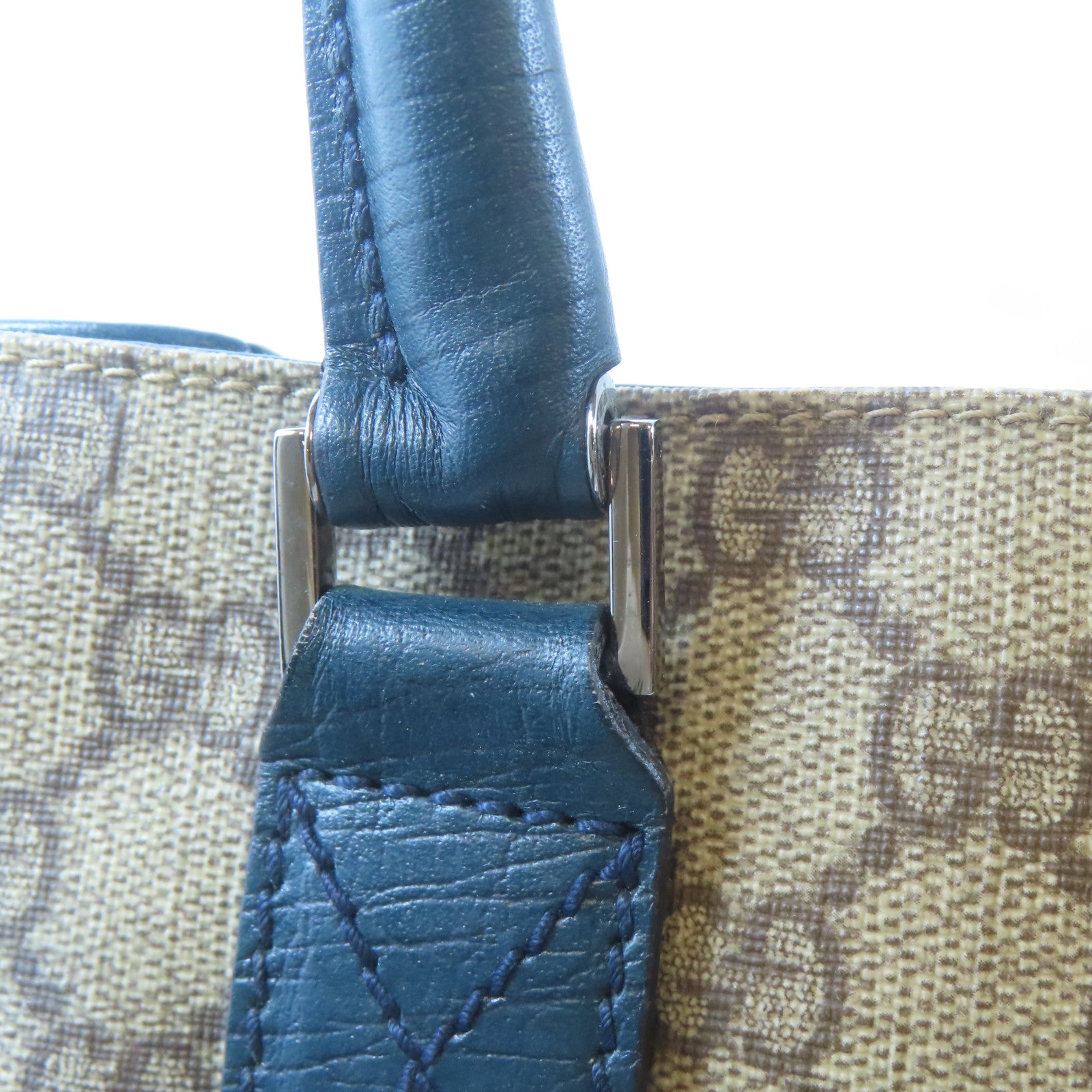 GUCCI 塗層帆布/皮革Tote Bag銀扣手挽袋啡色