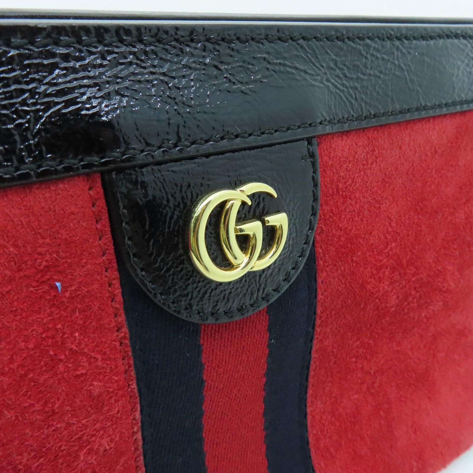 GUCCI Velvet/Craftskin Leather Ophidia Gold Buckle Chain Shoulder Bag Red/Black
