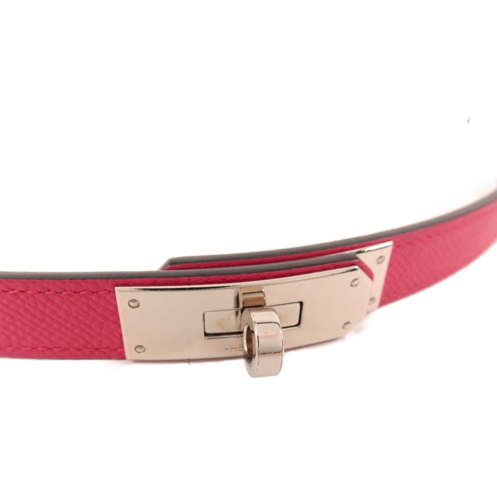 HERMES Epsom皮革Kelly Belt 18銀扣皮帶Rose Pourpre