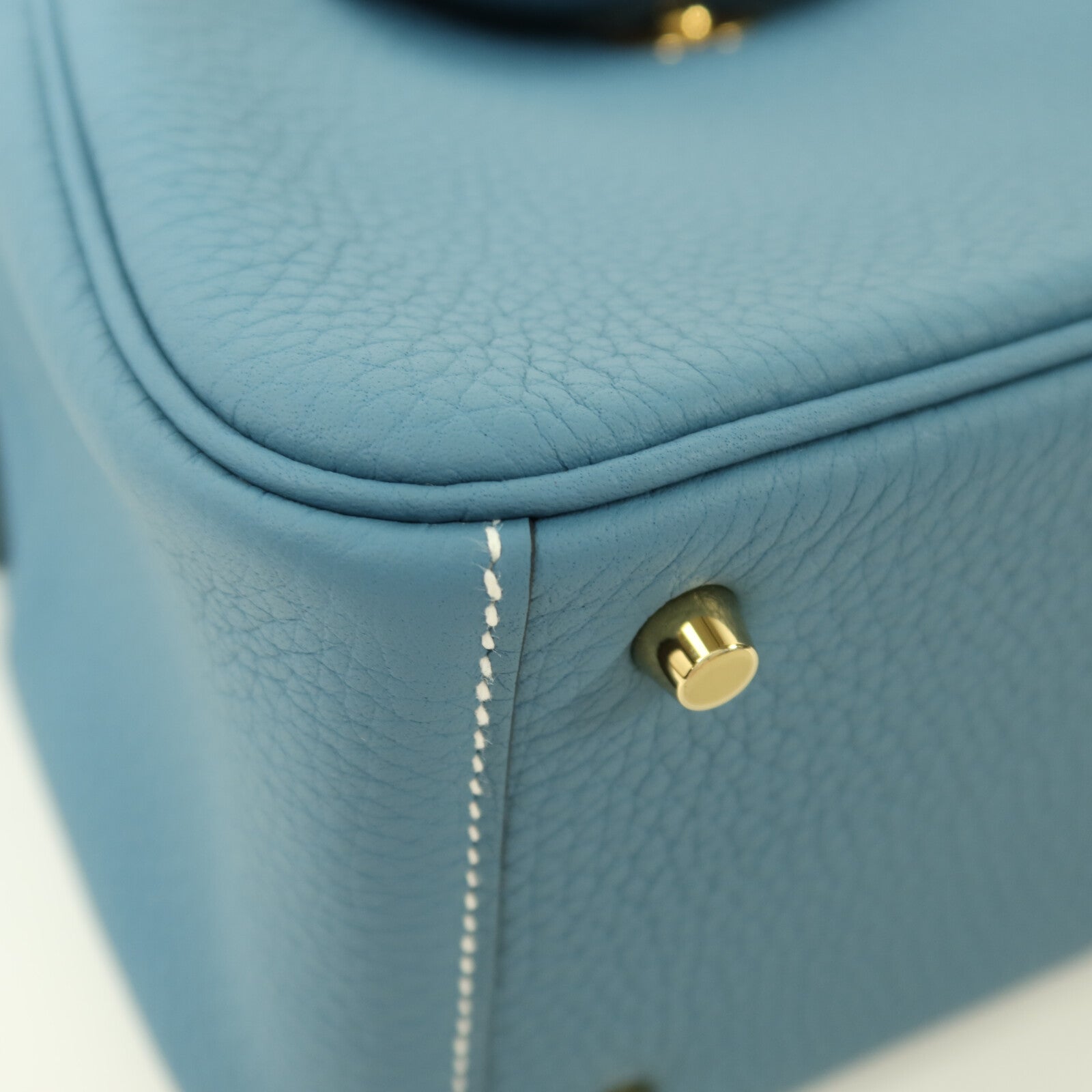 HERMES 【激減優惠】Clemence皮革Mini Lindy金扣手挽肩背兩用袋Blue Jean