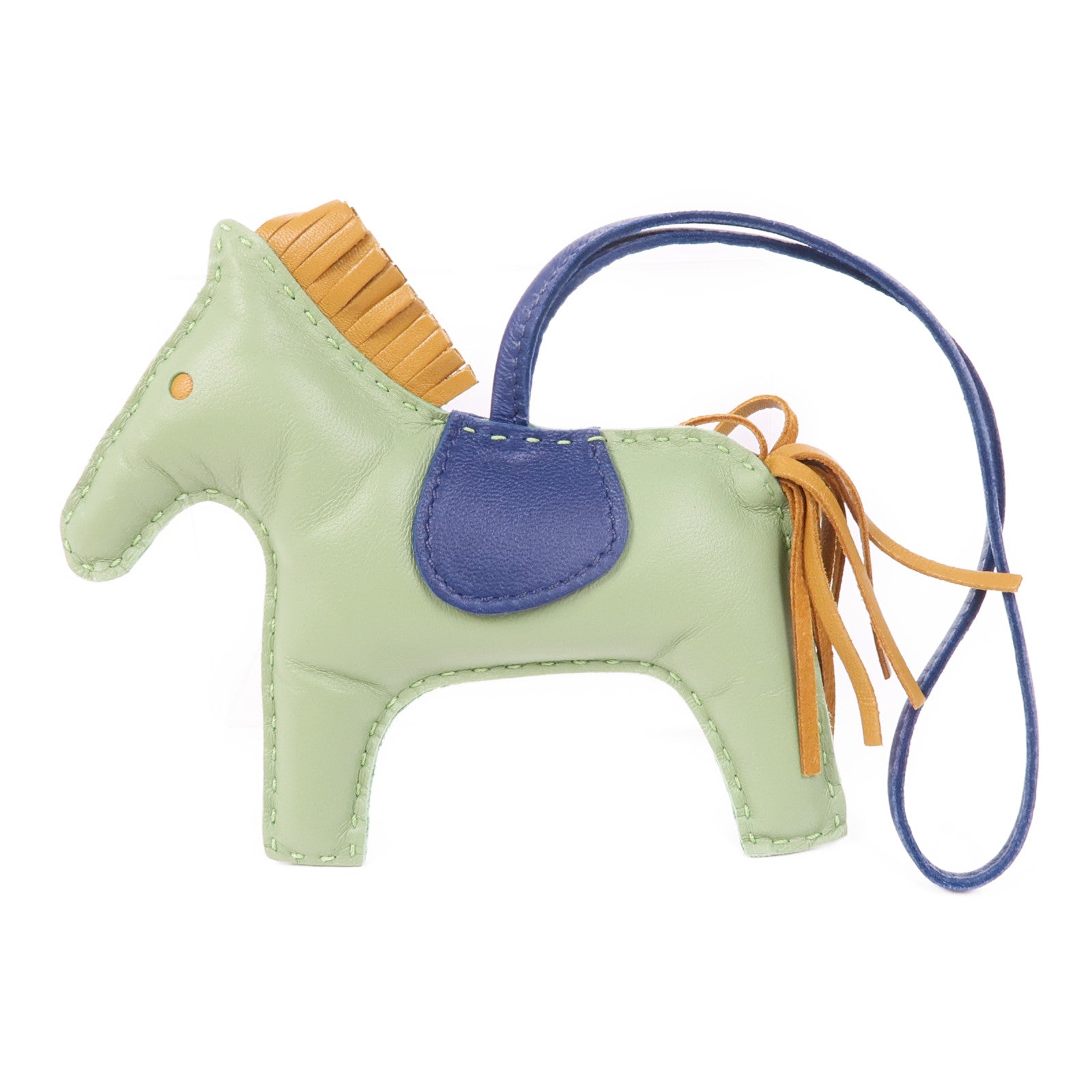 HERMES Milo皮革/Swift皮革Rodeo MM掛飾Vert Criquet