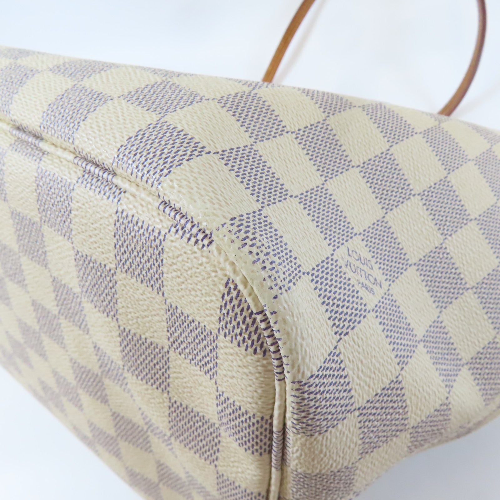 LOUIS VUITTON Damier Azur Neverfull MM金扣手挽袋白色