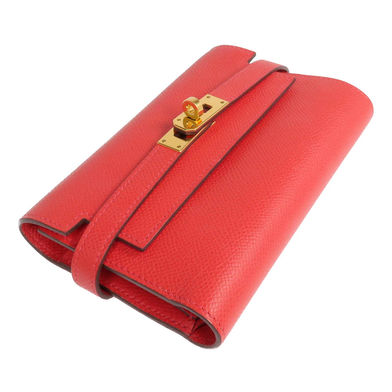 HERMES Epsom皮革Kelly Short Wallet金扣錢包Rouge de Coeur