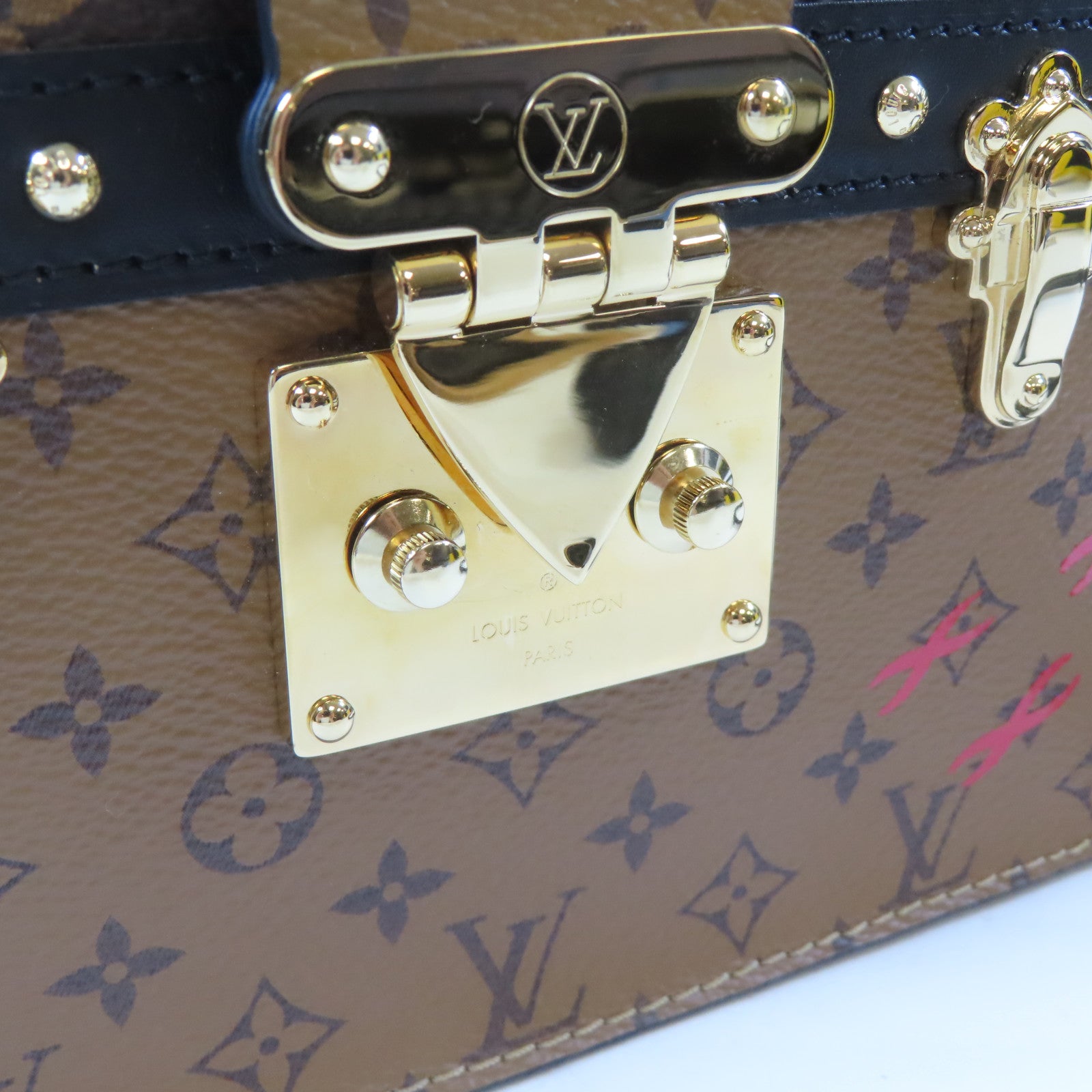 LOUIS VUITTON Monogram Reverse Trunk Clutch金扣肩背袋啡色