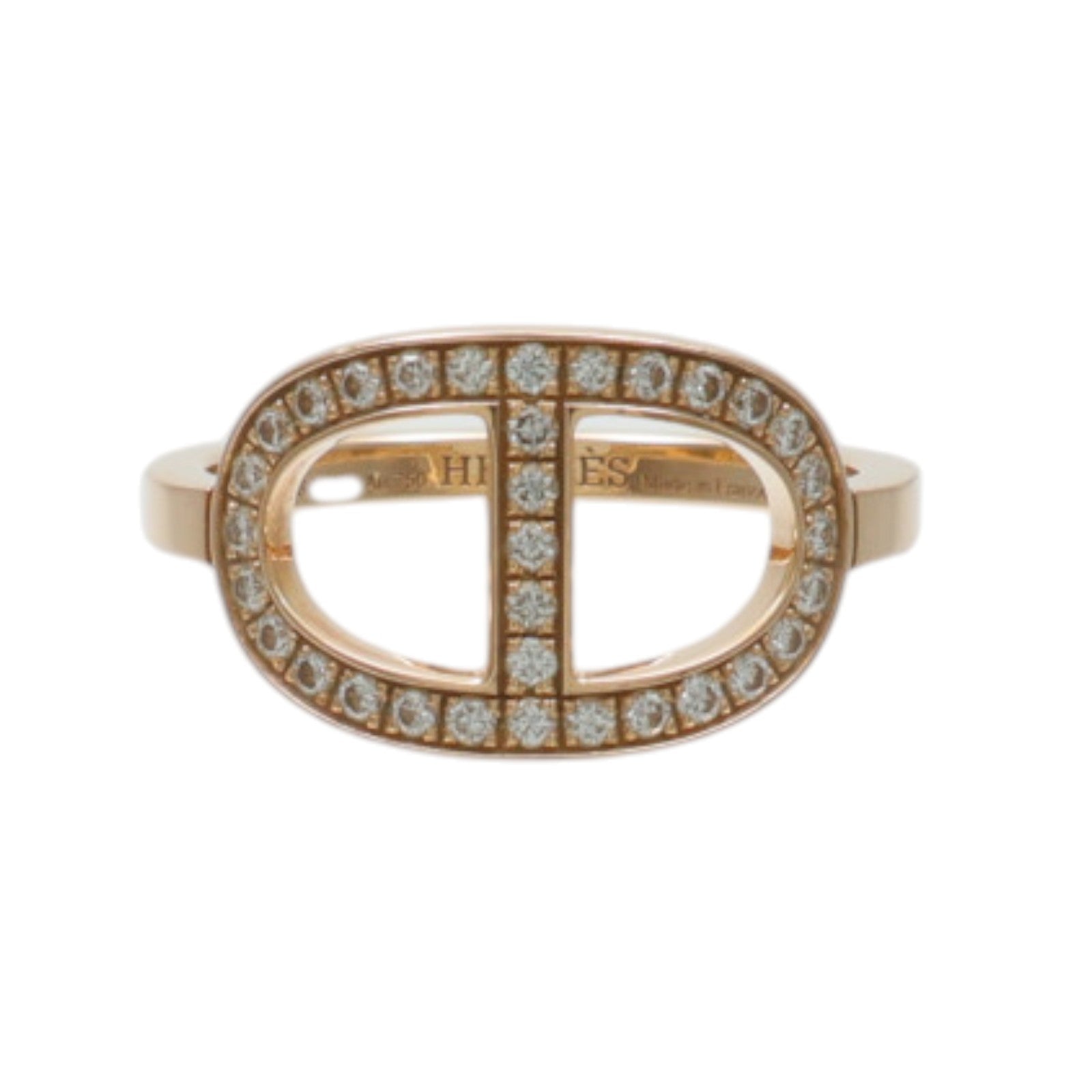 HERMES 18K玫瑰金Chaine D'ancre Contour Ring鑽石戒指