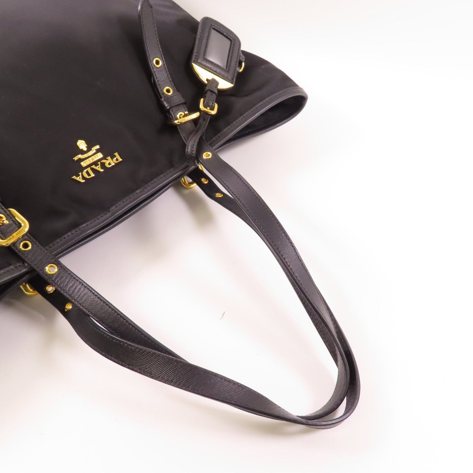 PRADA 尼龍Tote Bag金扣肩背袋黑色