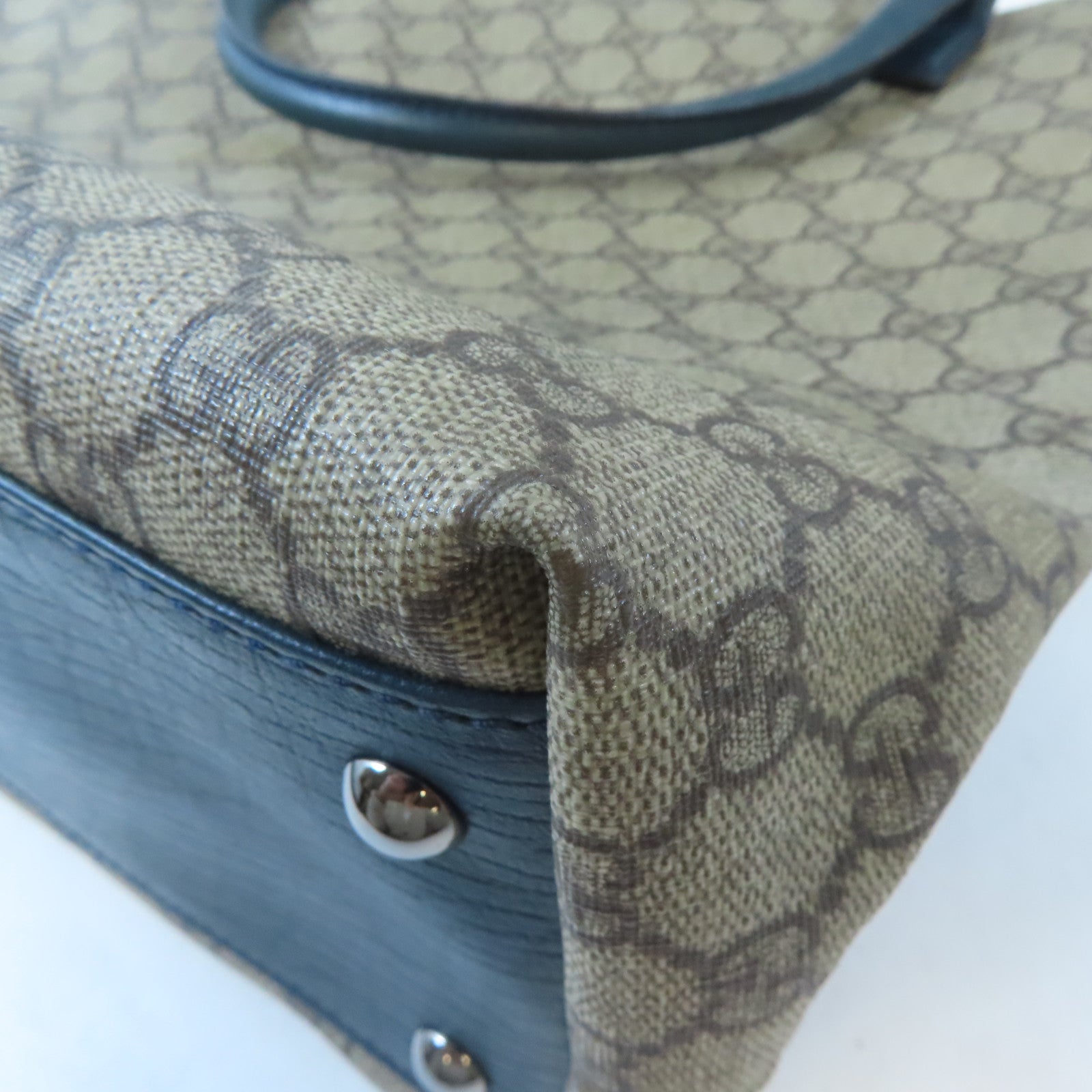 GUCCI 塗層帆布/皮革Tote Bag銀扣手挽袋啡色
