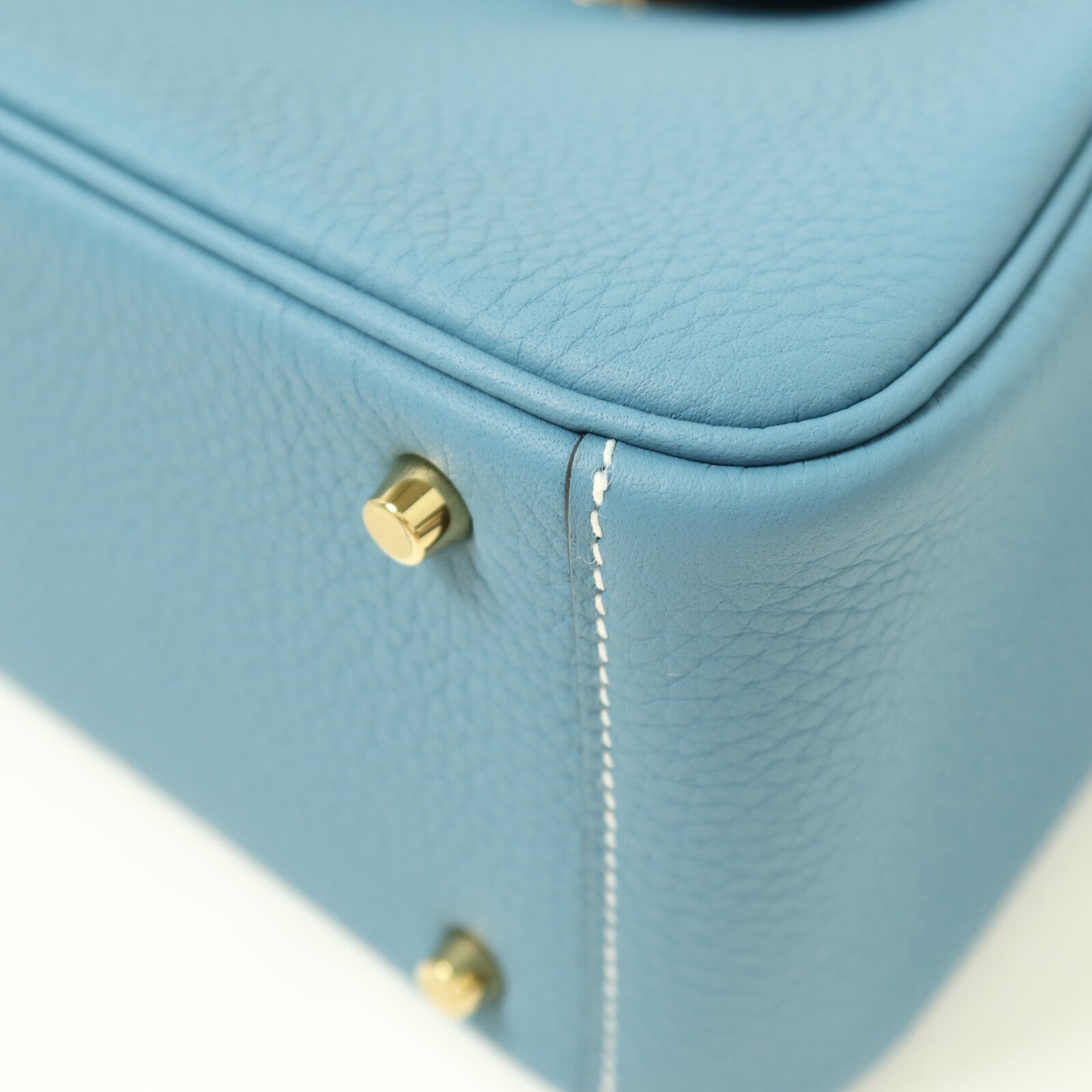 HERMES 【激減優惠】Clemence皮革Mini Lindy金扣手挽肩背兩用袋Blue Jean