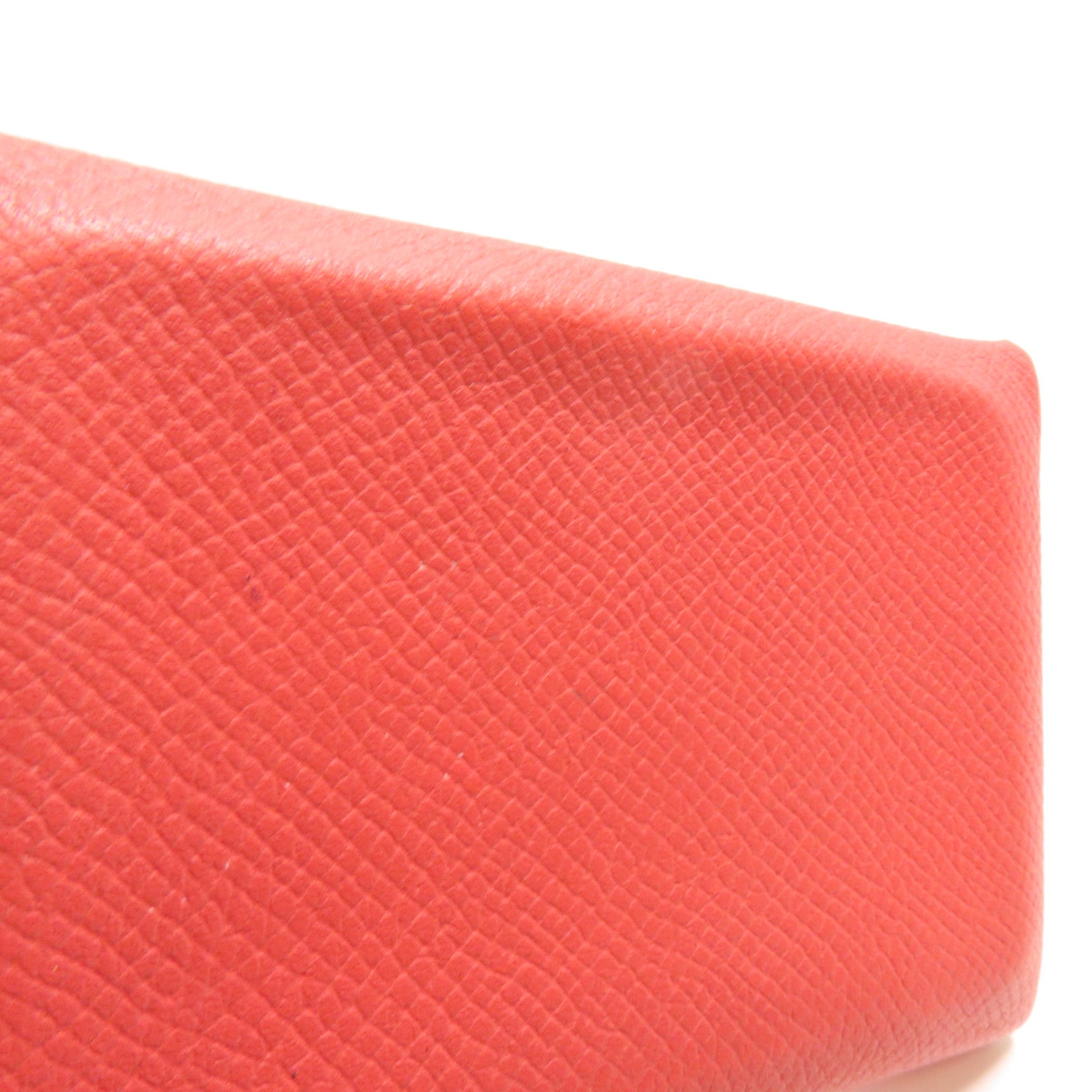 HERMES Epsom皮革Calvi銀扣卡片套Rouge Pivoine