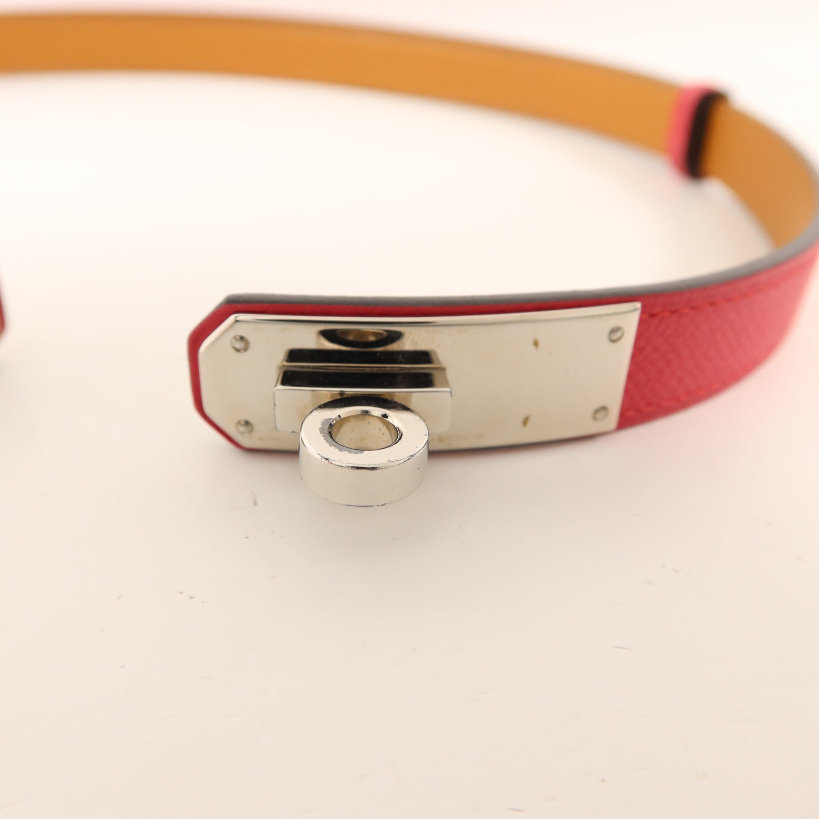 HERMES Epsom皮革Kelly Belt 18銀扣皮帶Rose Pourpre