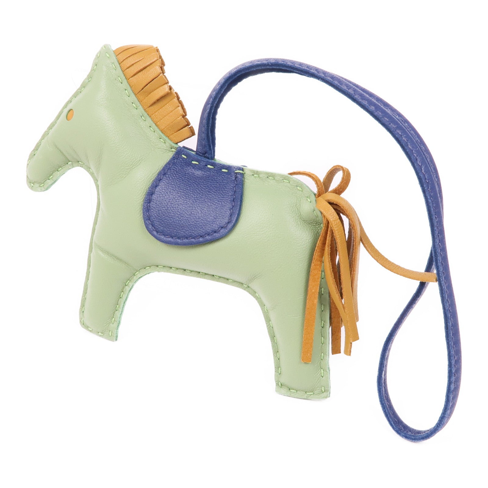 HERMES Milo皮革/Swift皮革Rodeo MM掛飾Vert Criquet