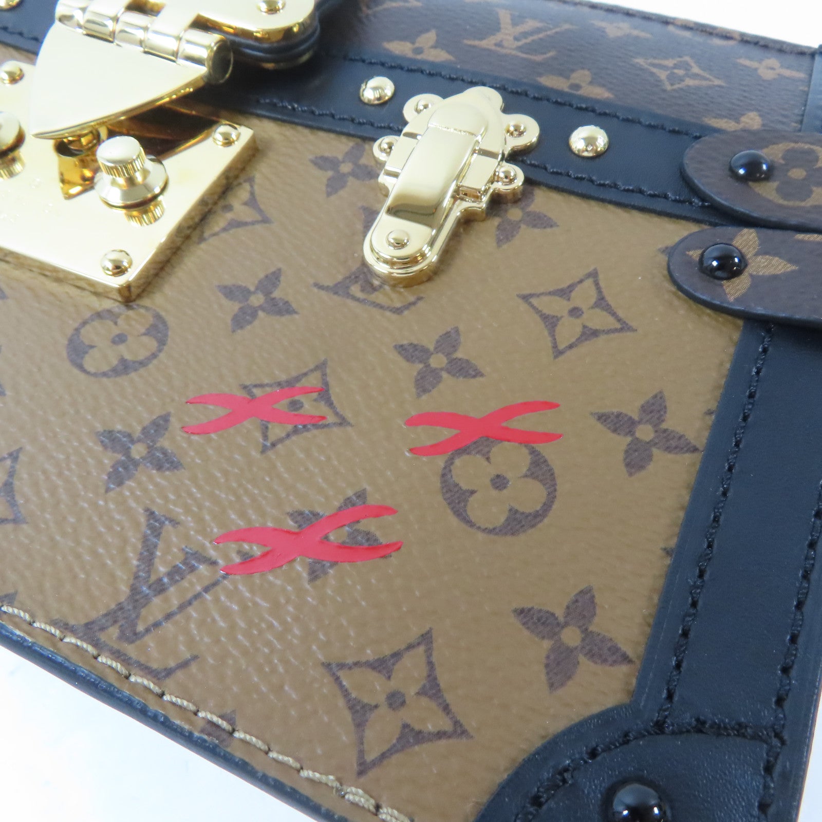LOUIS VUITTON Monogram Reverse Trunk Clutch金扣肩背袋啡色