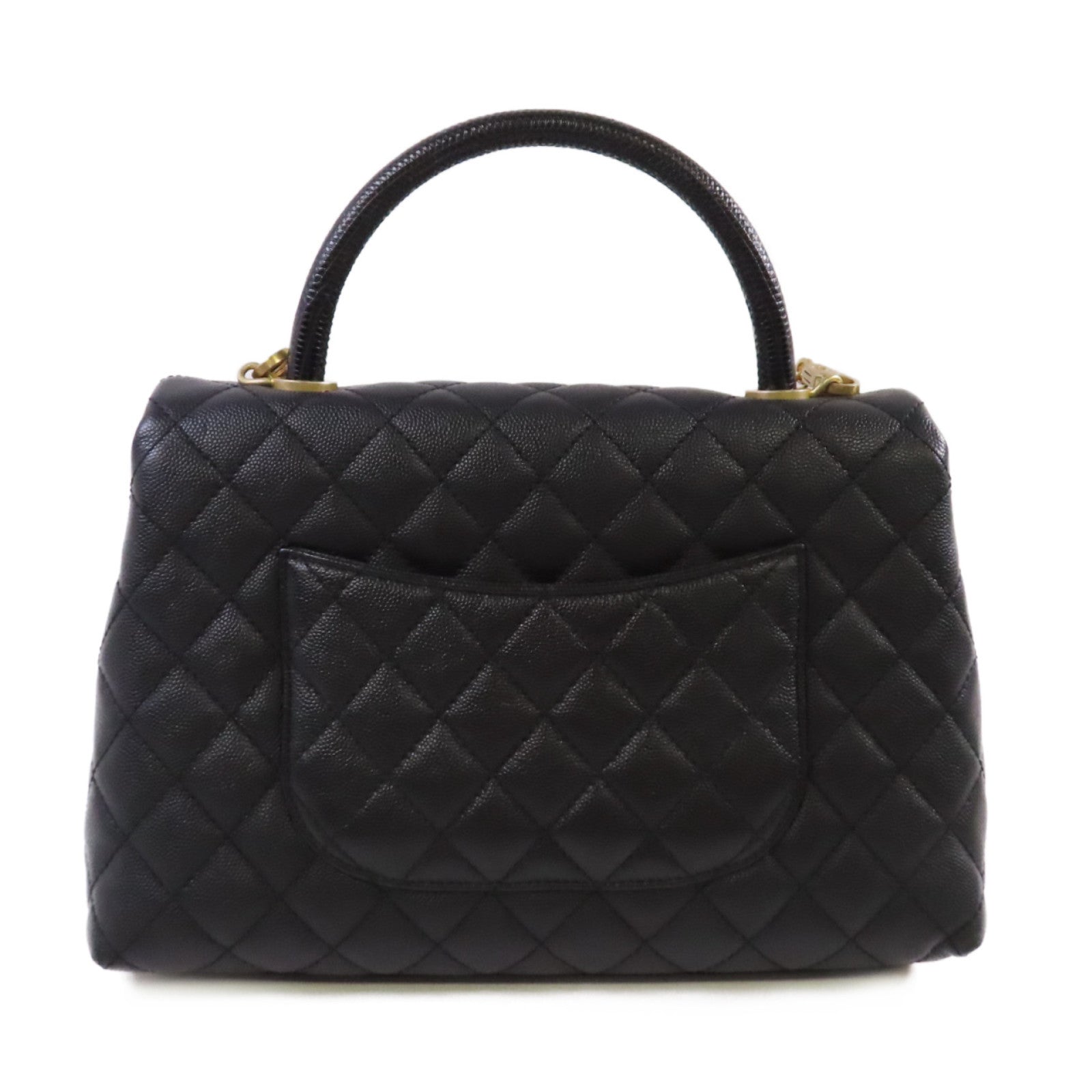 CHANEL 菱格Caviar皮革/蜥蝪皮革CoCo Handle 2Way Chain Shoulder Bag金扣手挽肩背兩用袋黑色