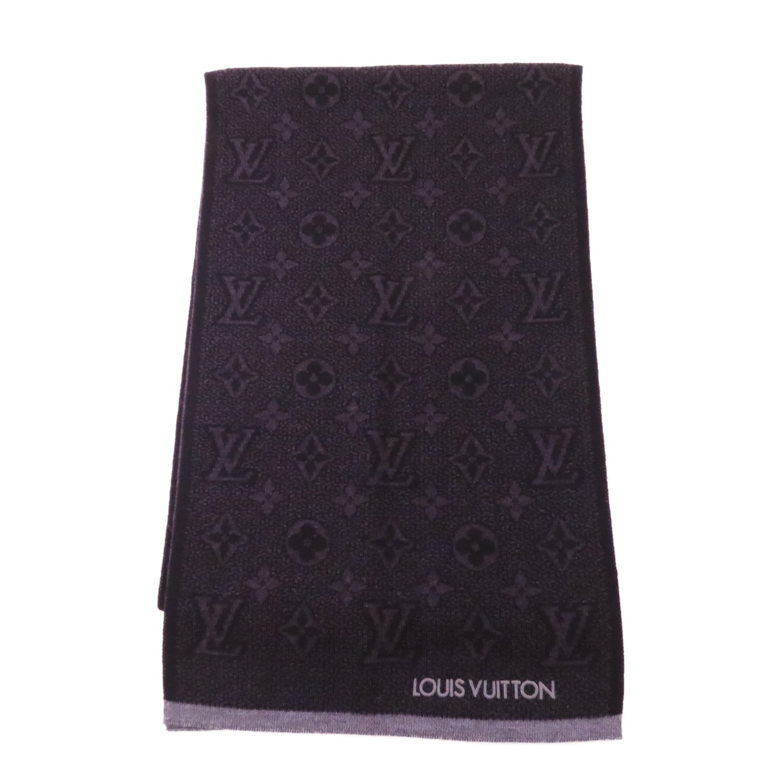 LOUIS VUITTON LV Scarf M73468 Wool Gray/Black