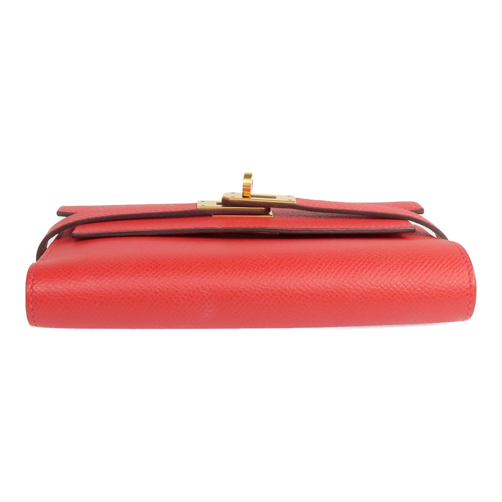 HERMES Epsom皮革Kelly Short Wallet金扣錢包Rouge de Coeur