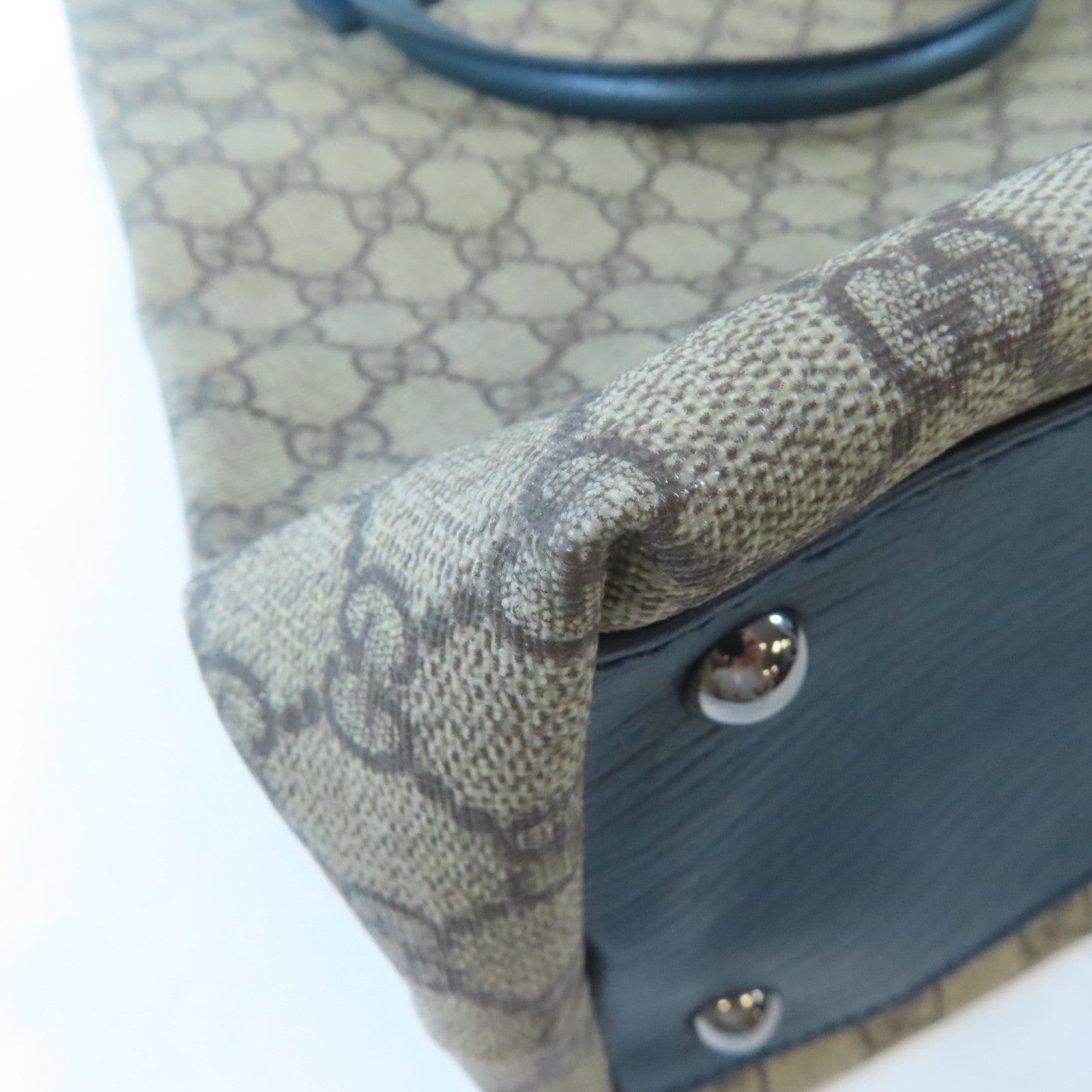 GUCCI 塗層帆布/皮革Tote Bag銀扣手挽袋啡色