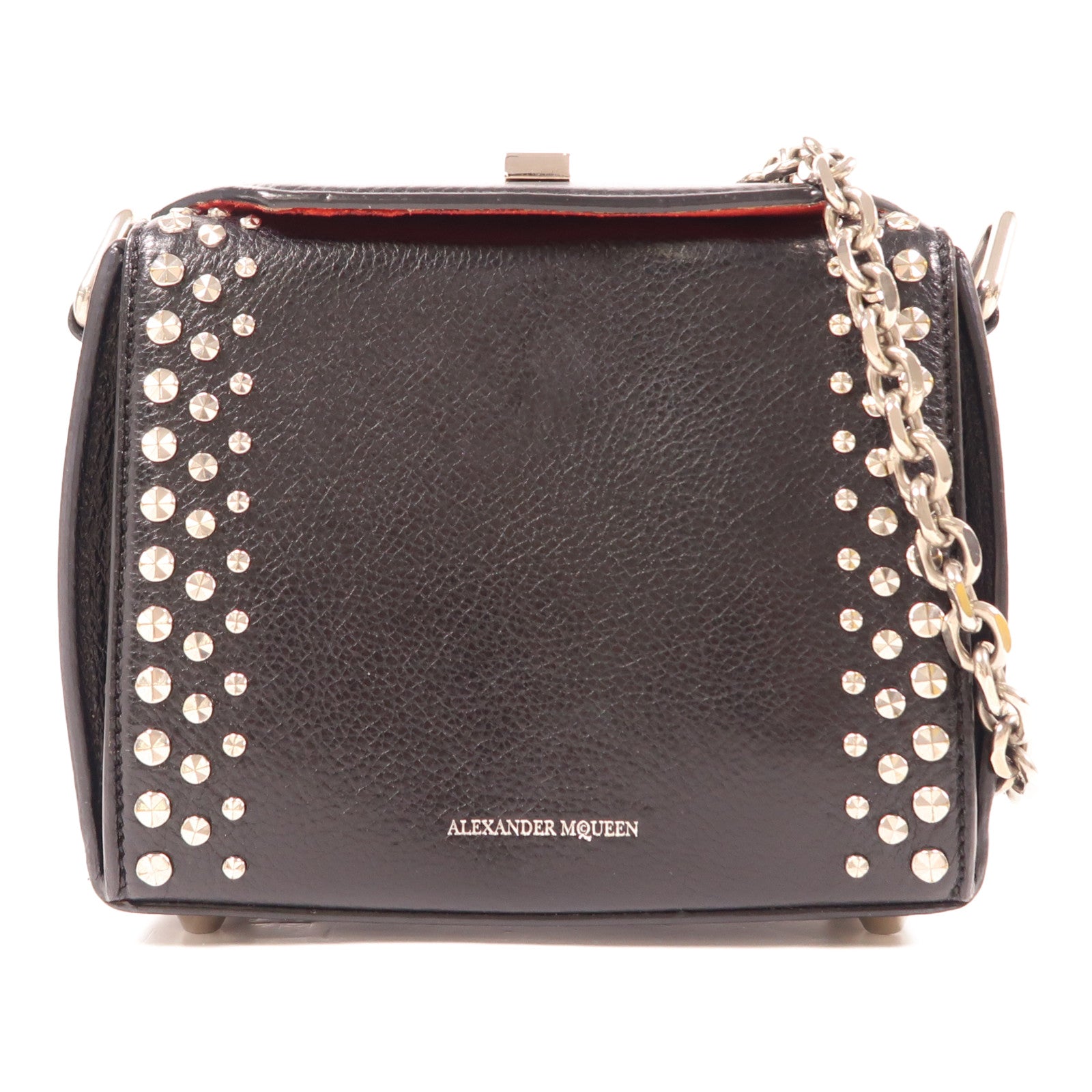Alexander McQueen 牛皮皮革Box Bag銀扣鏈帶肩背袋
