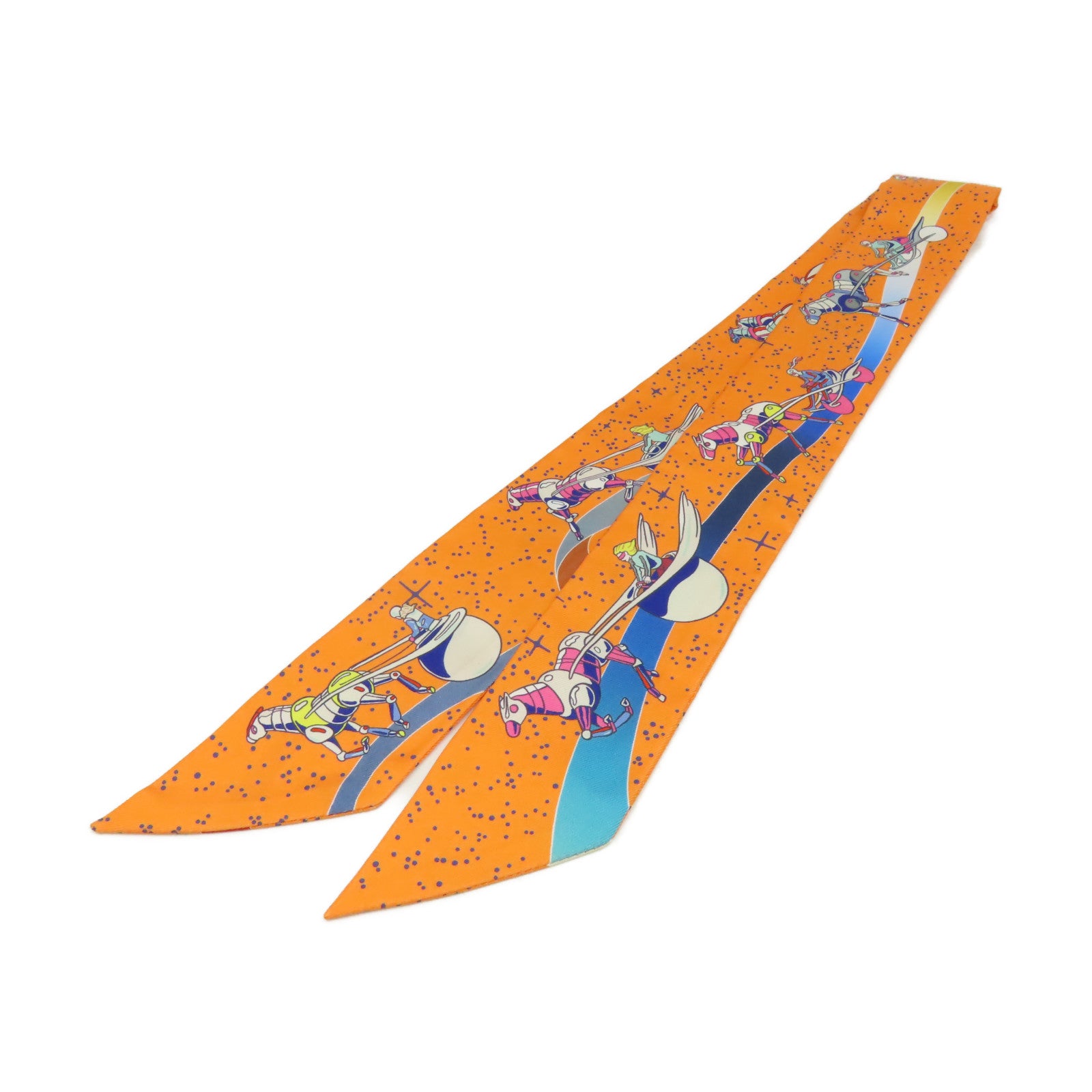 HERMES 【激減優惠】絲質Twilly Scarf絲巾橙色/彩色