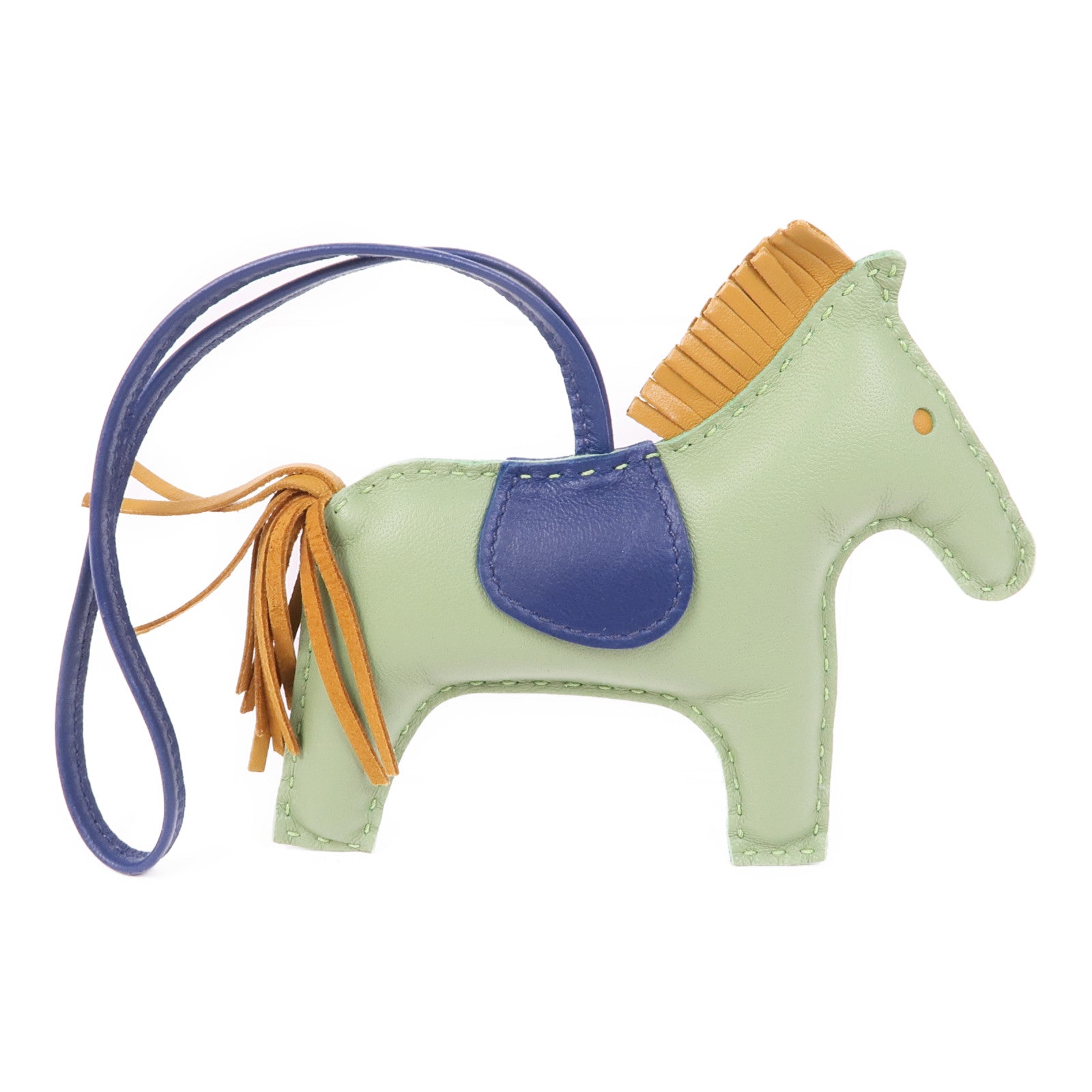 HERMES Milo皮革/Swift皮革Rodeo MM掛飾Vert Criquet