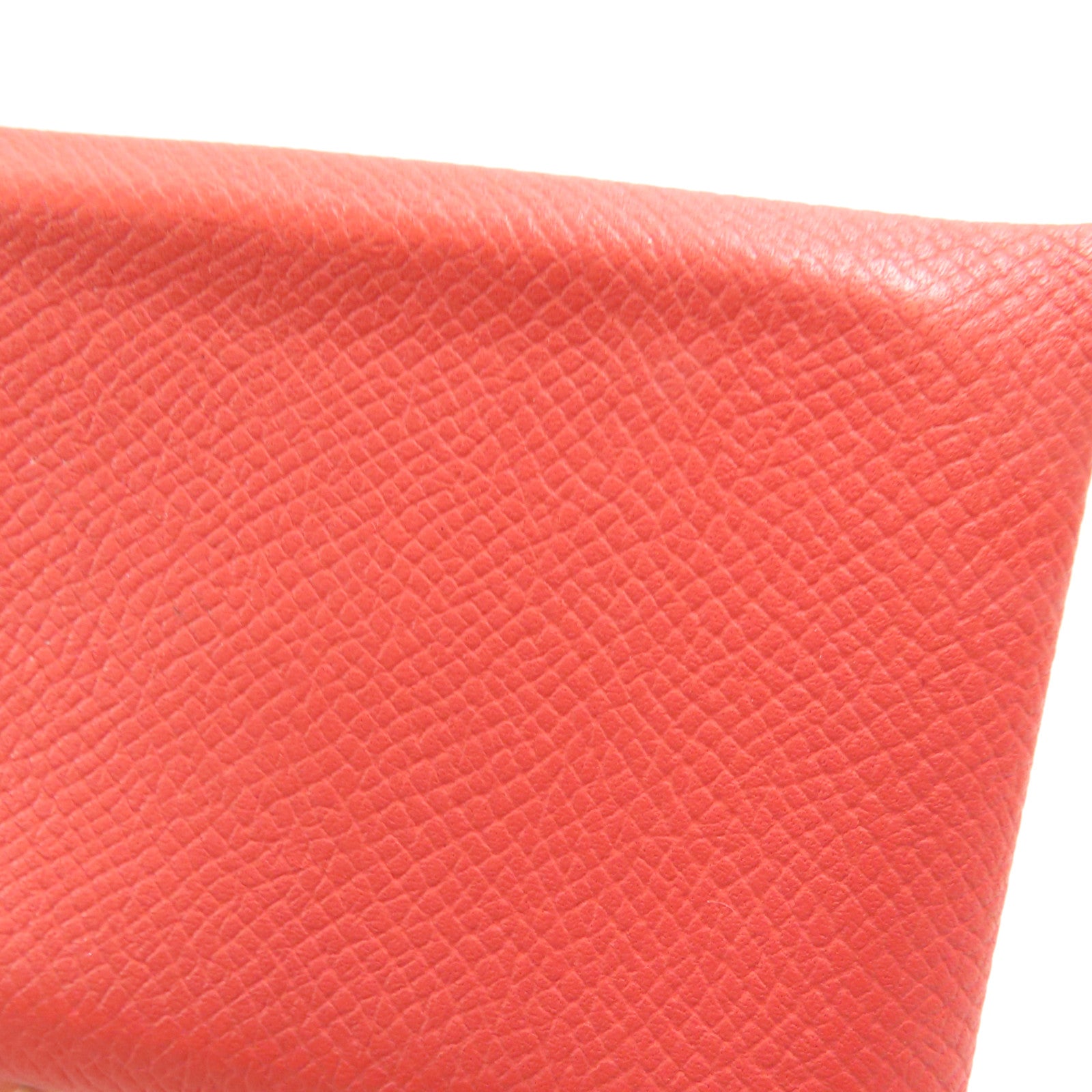 HERMES Epsom皮革Calvi銀扣卡片套Rouge Pivoine