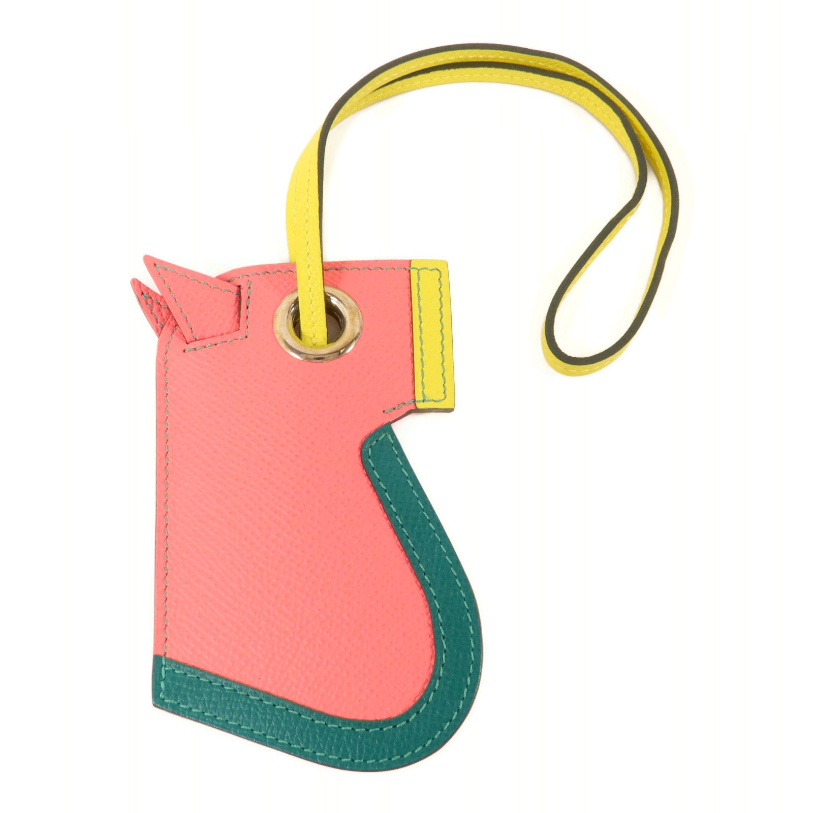 HERMES Epsom皮革Camail Bag Charm掛飾Rose Azalee/Lime/Malachite
