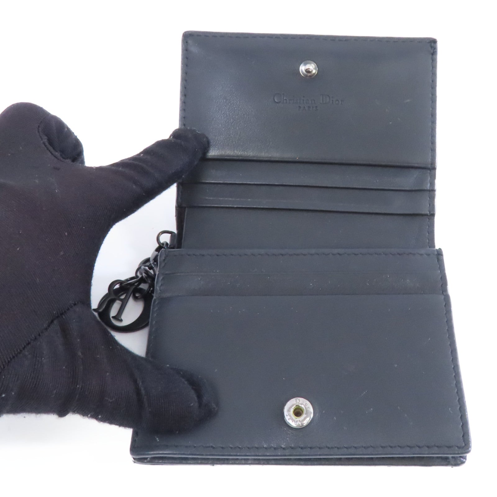 Dior 皮革Wallet銀扣錢包黑色