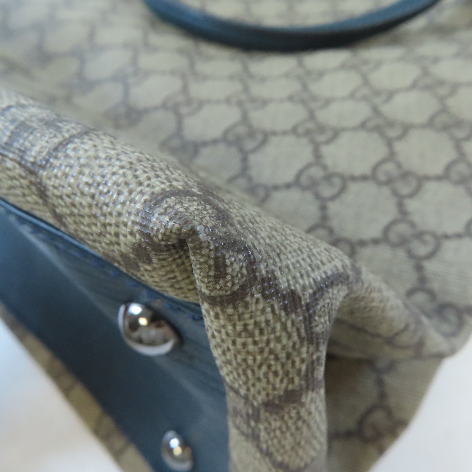 GUCCI 塗層帆布/皮革Tote Bag銀扣手挽袋啡色