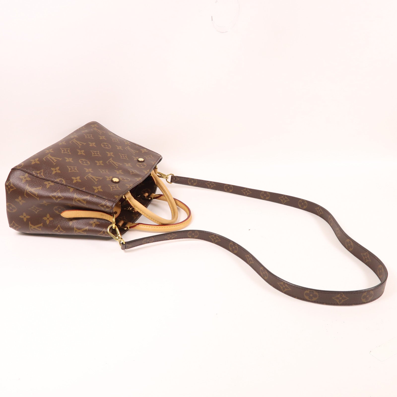 LOUIS VUITTON Monogram Montaigne BB金扣手挽肩背兩用袋棕色