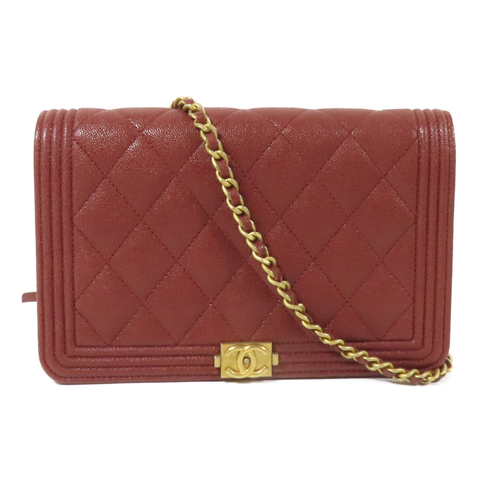 CHANEL 【激減優惠】牛皮皮革Boy WOC Wallet On Chain金扣鏈帶肩背袋