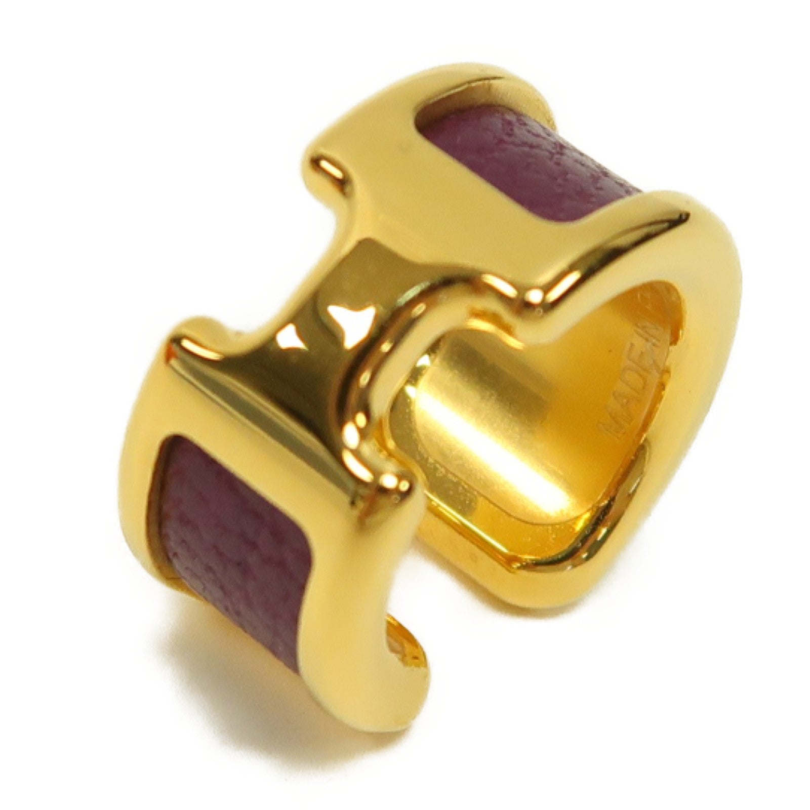 HERMES 金屬/Chevre皮革Olympe Ear Cuff耳環紫色/金色