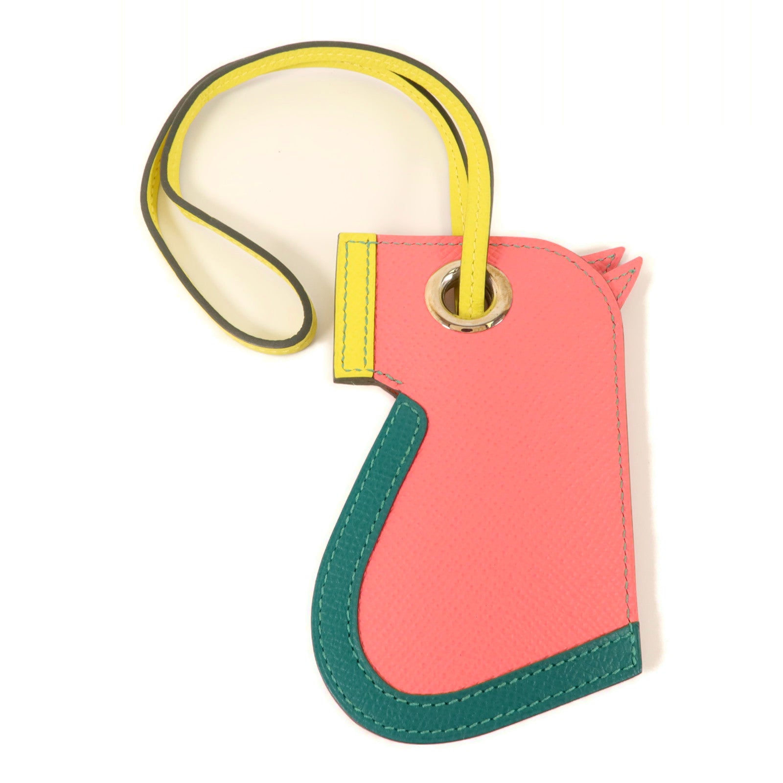 HERMES Epsom皮革Camail Bag Charm掛飾Rose Azalee/Lime/Malachite