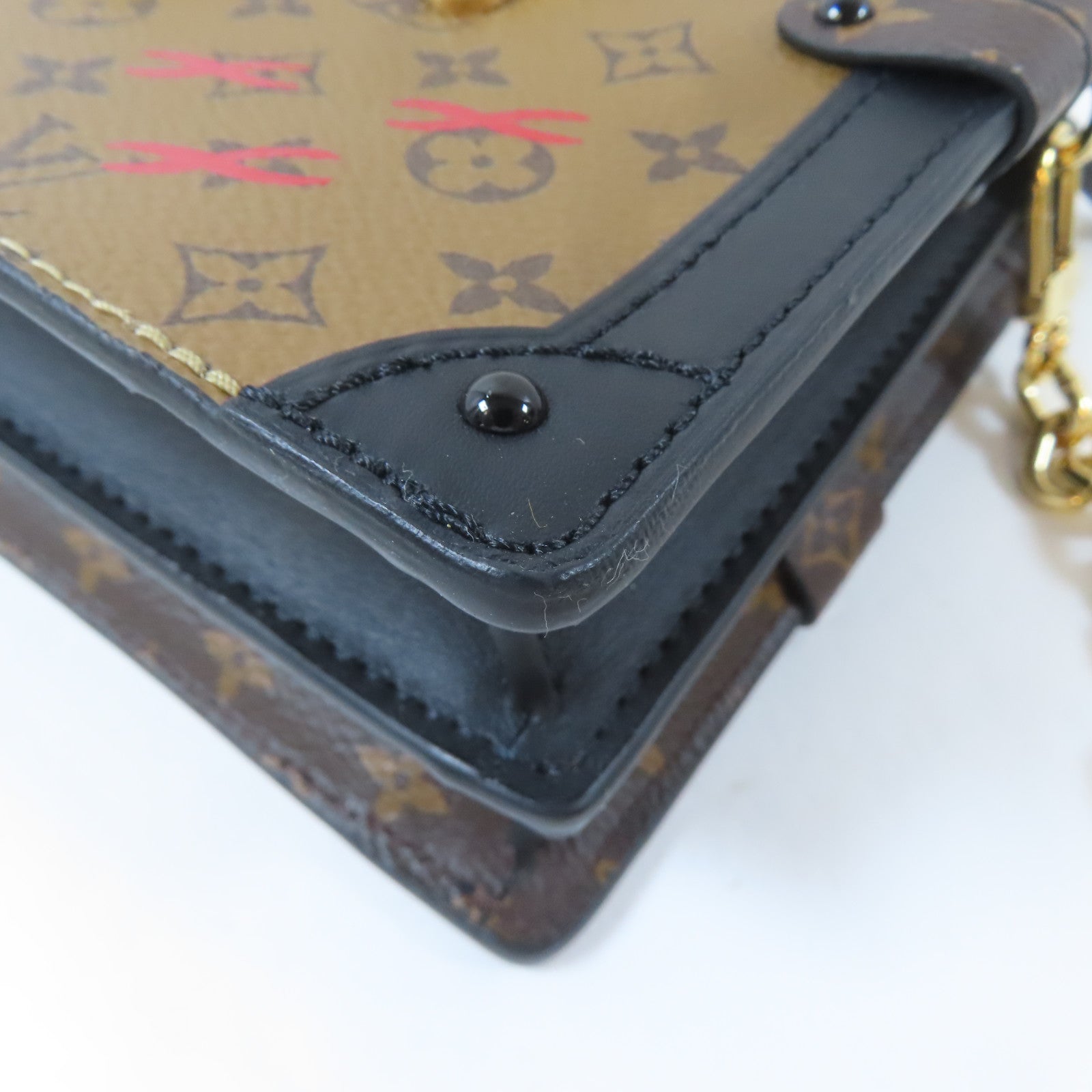 LOUIS VUITTON Monogram Reverse Trunk Clutch金扣肩背袋啡色